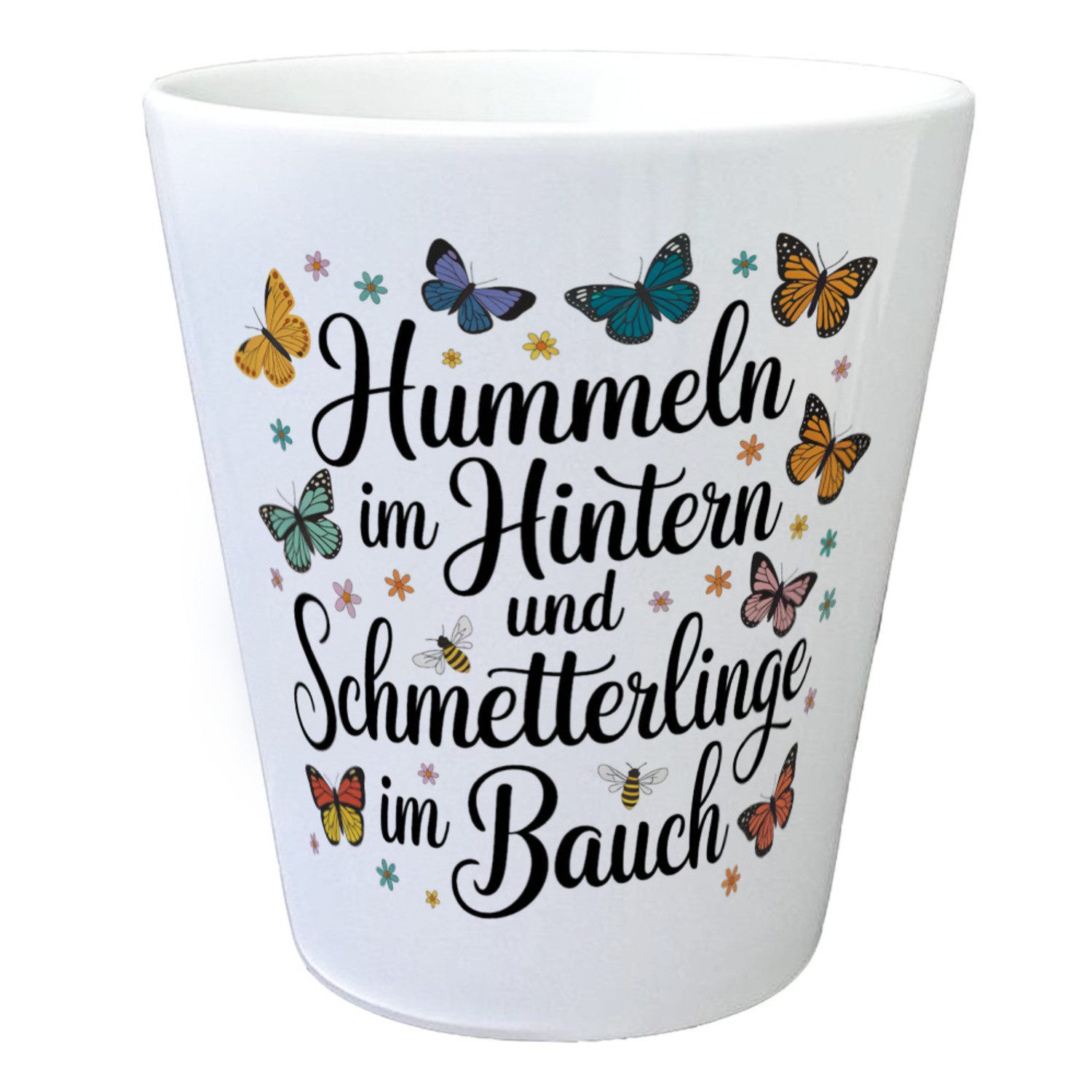Blumentopf Frühlingsspruch Blumentopf mit Hummeln und Schmetterlingen