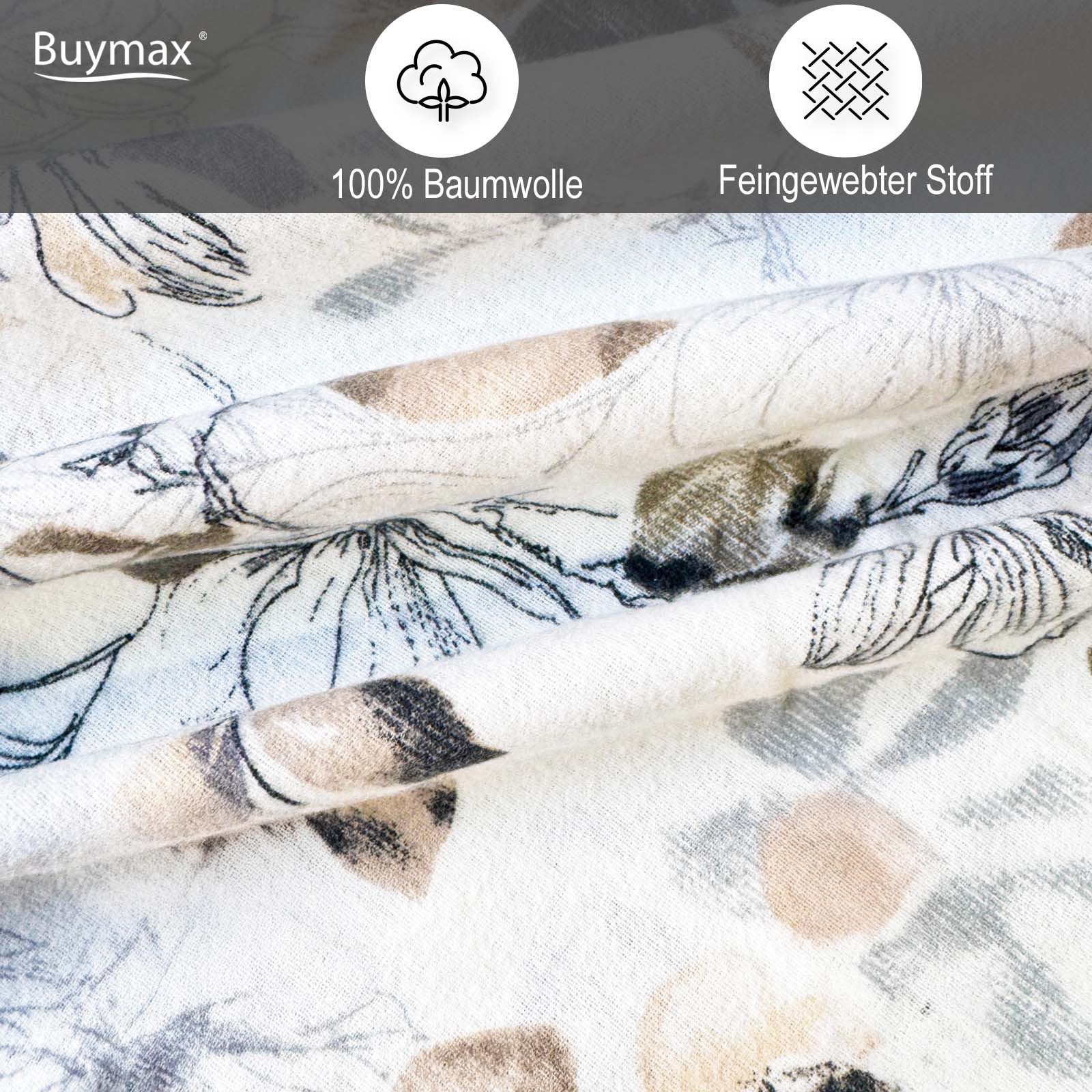 Buymax Bettwäsche Almira, Biber, 3 teilig, Bettwäsche-Set Bett- und Kopfkissenbezug mit Reißverschluss 200x220 cm