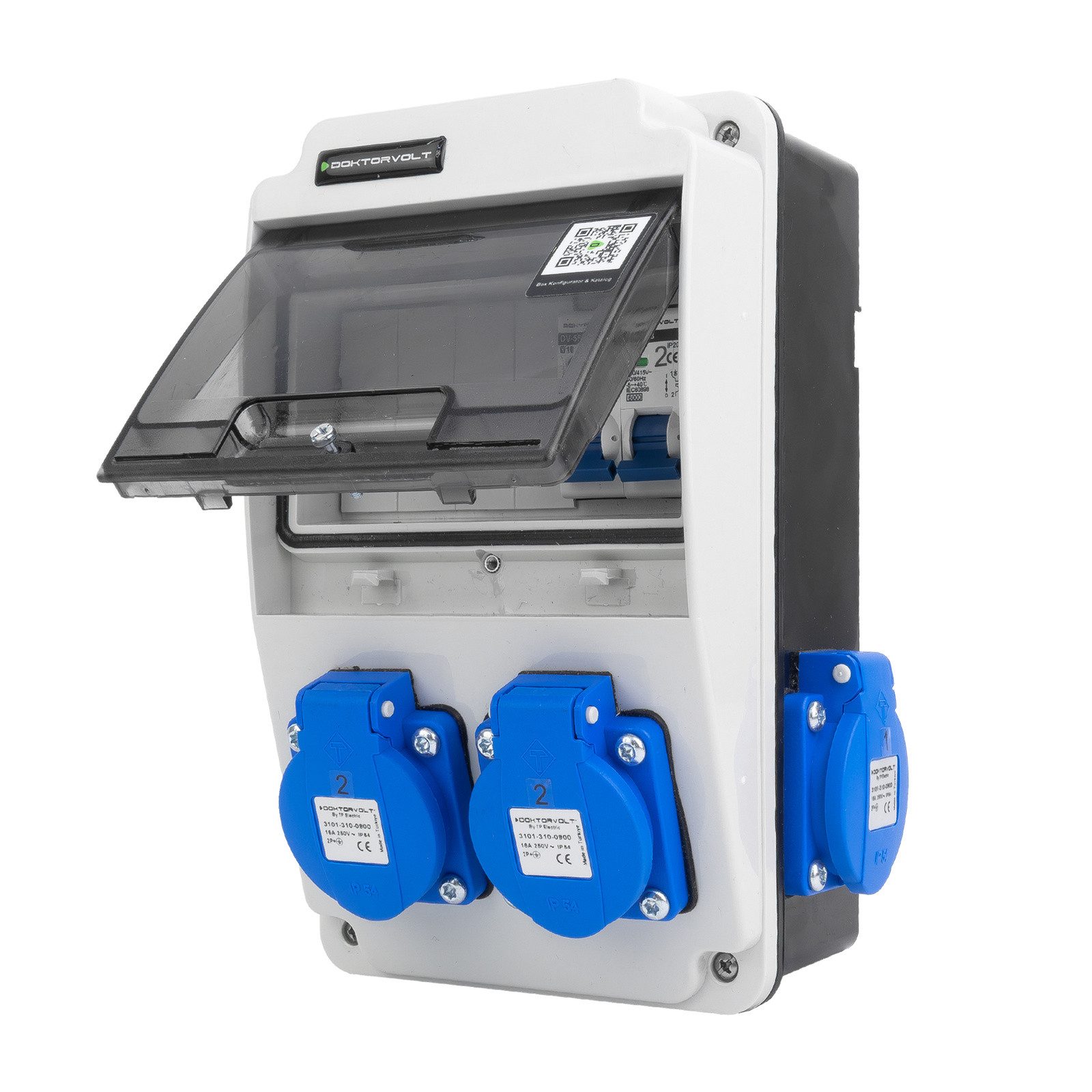 Doktorvolt Wandverteiler XS 16A 2x230V IP44 Stromverteiler LS-schalter Komplett Steckdosenverteiler