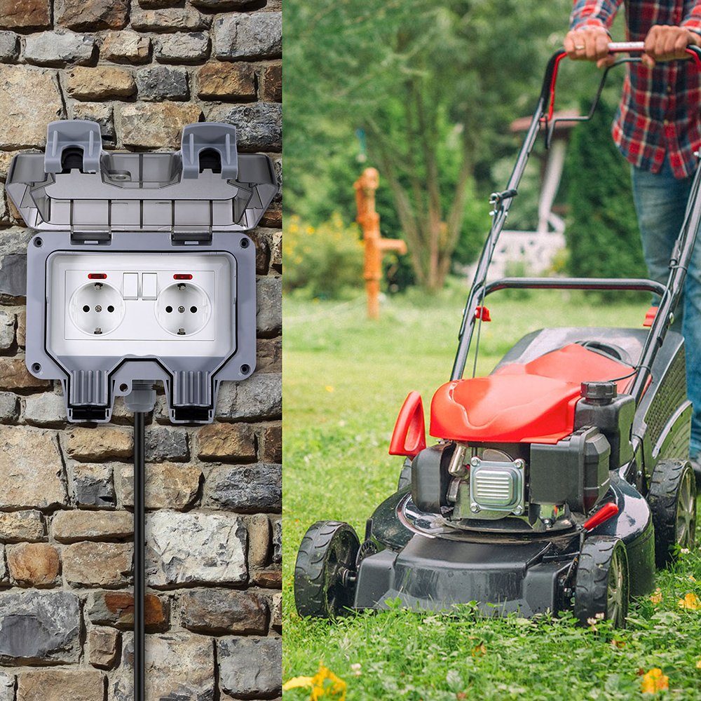Rosnek Gartensteckdose Außensteckdosen, Stecker Kabel Wandsteckdose Box, Für Garten, mit 3M/6M/10M Verlängerungskabel