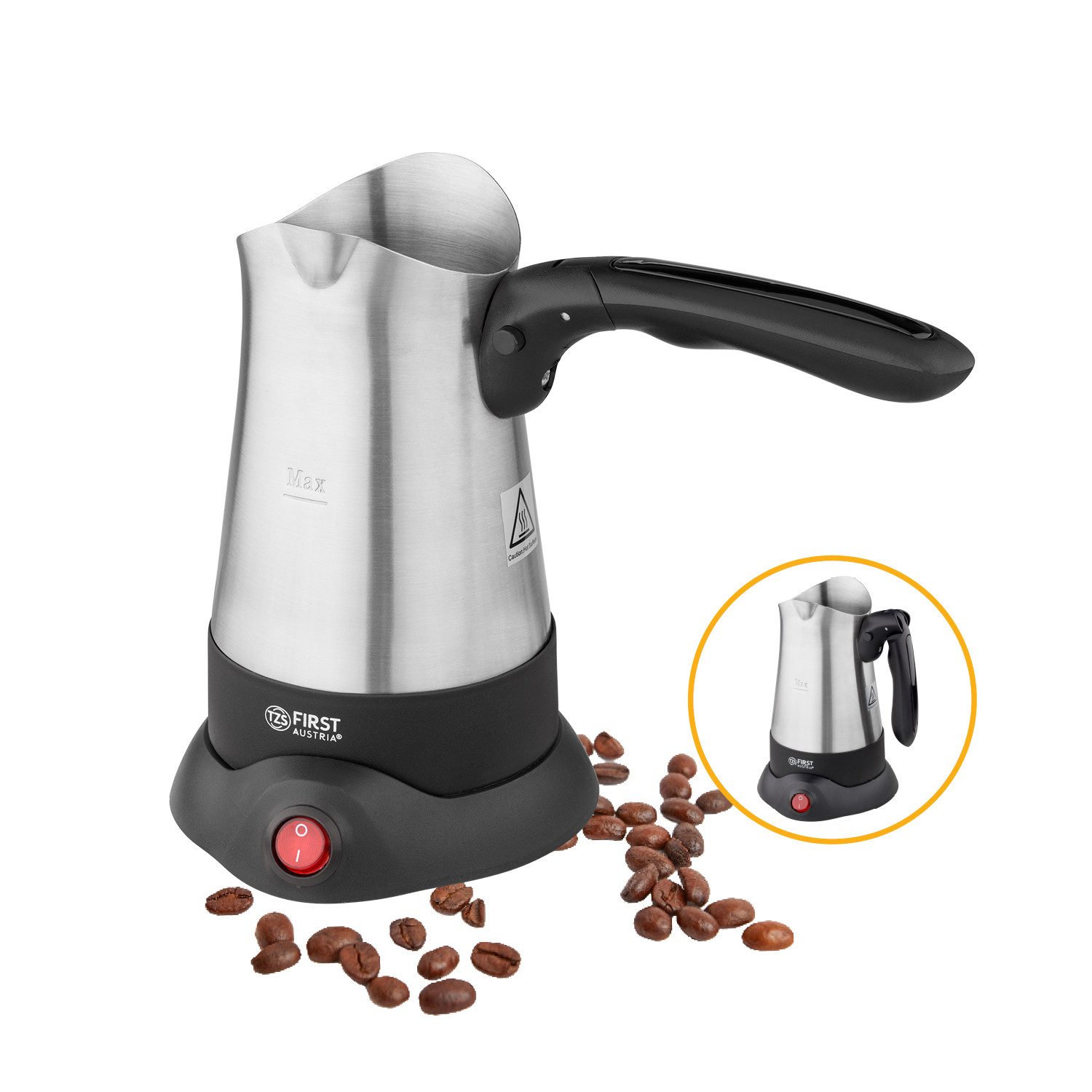 TZS FIRST AUSTRIA Кофеварки, 300ml, 800W, Mokkakocher, Espressokocher & Wasserkocher, Edelstahl