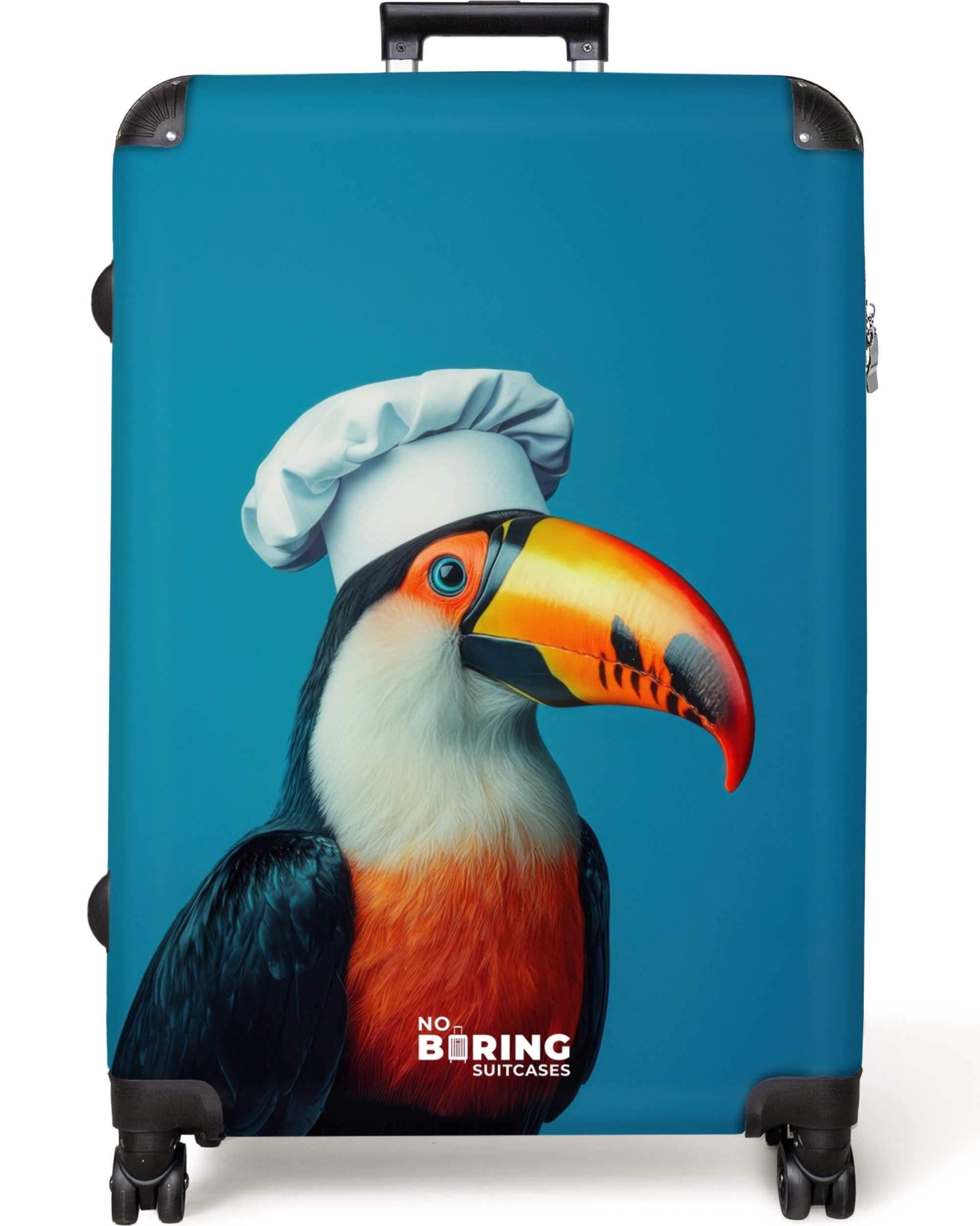 NoBoringSuitcases.com© Hartschalen-Trolley Tukan mit Kochmütze auf günstig online kaufen