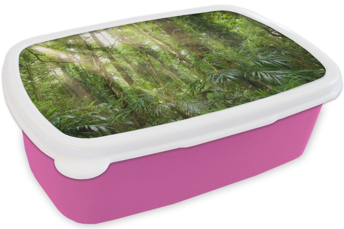 (2-tlg), für Lunchbox Kunststoff, Wald, Brotdose MuchoWow rosa im Kunststoff Licht Snackbox, Erwachsene, Brotbox Mädchen, Kinder,