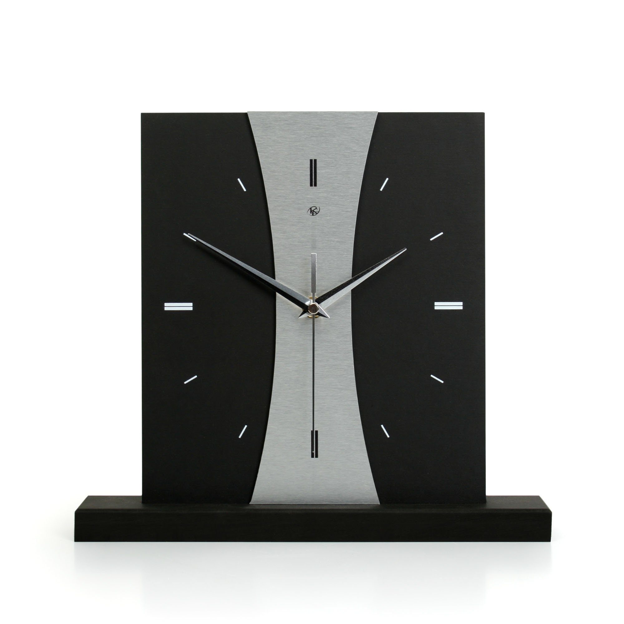 Kreative Feder Standuhr Designer-Standuhr „Stripe“ aus Holz, schwarze  Tischuhr in modernem Metallic-Look ohne Ticken