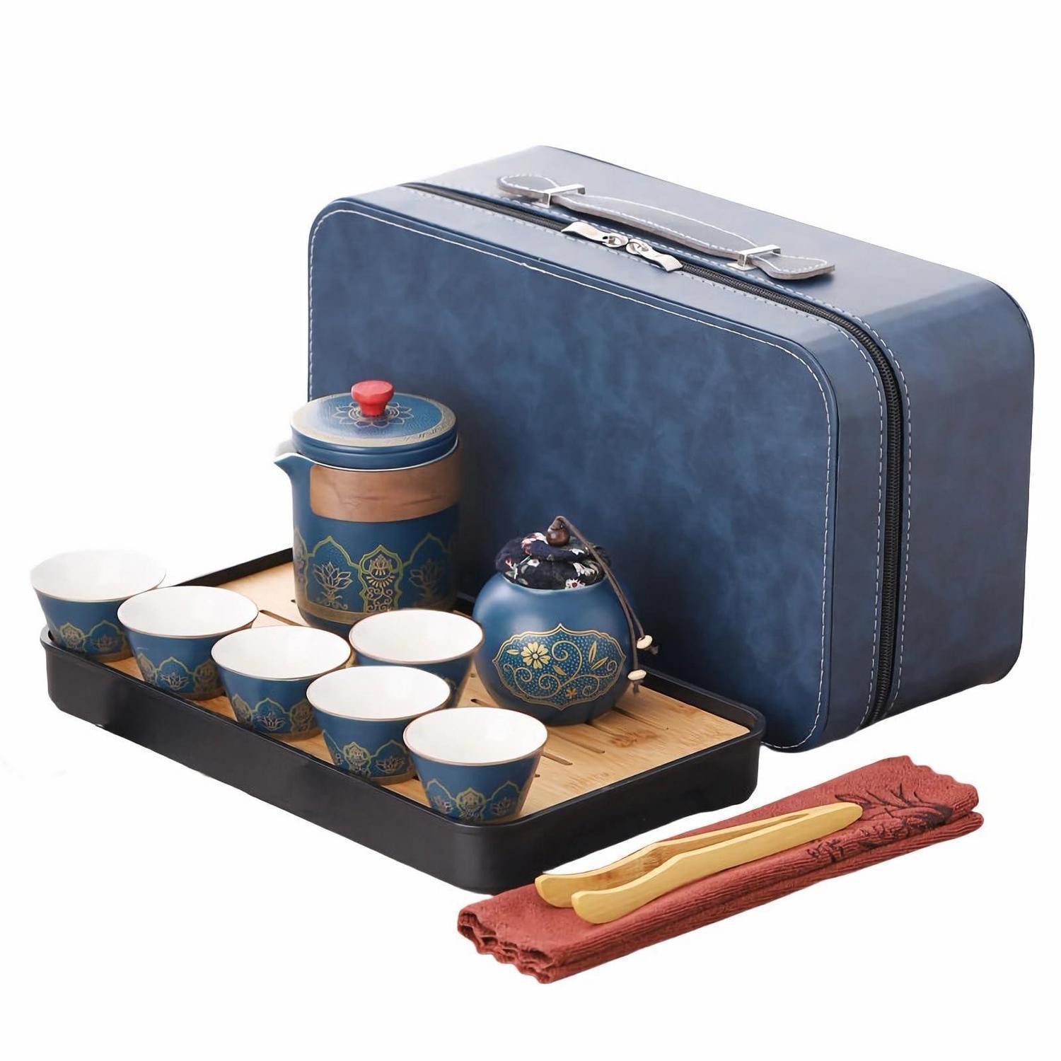 LuxusKollektion Teeservice Teeservice Porzellan Reise Set Blau 12-tlg, Keramik