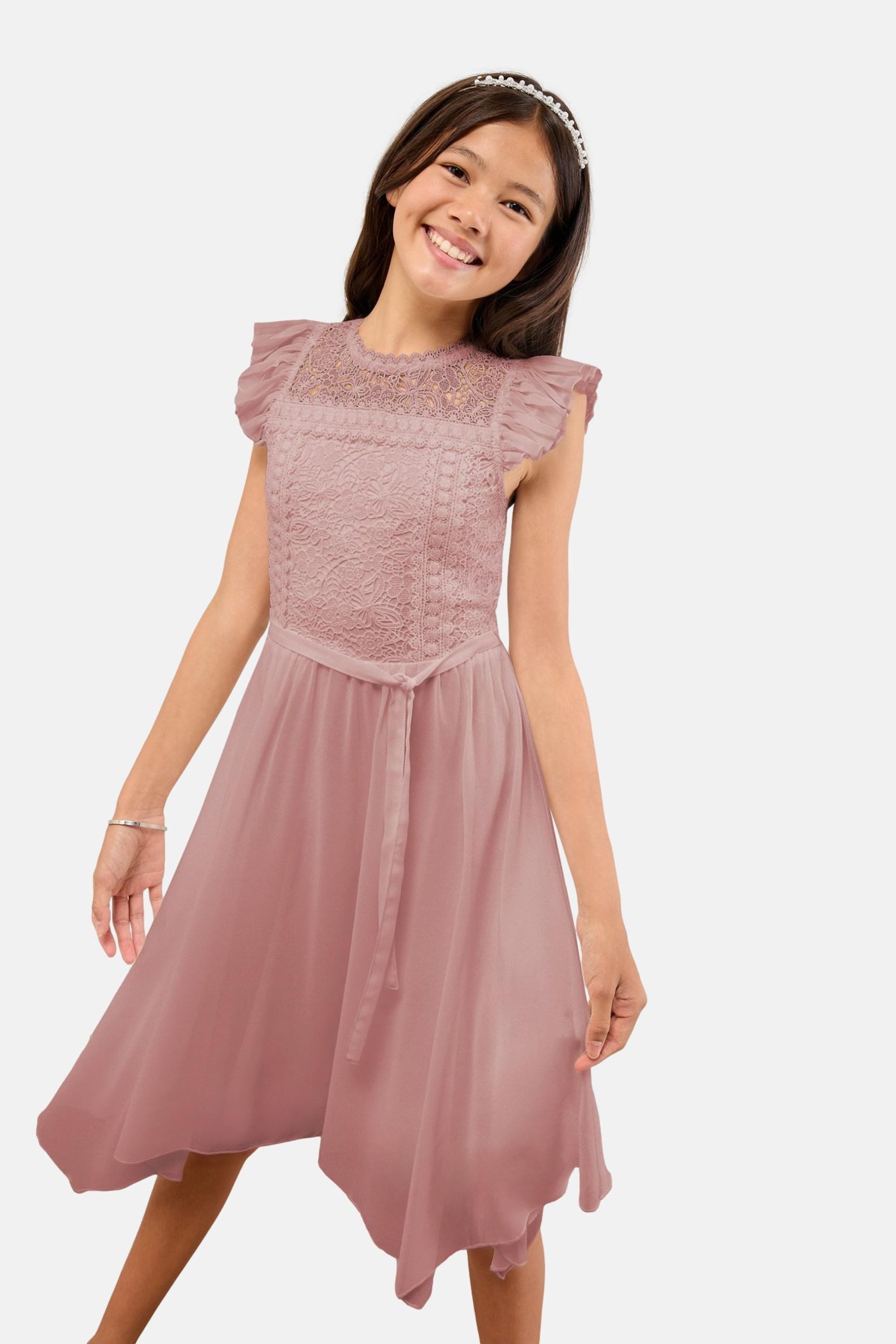 LIPSY Partykleid Lipsy Abendkleid mit Spitzenfront, Flatterärmeln (1-tlg)