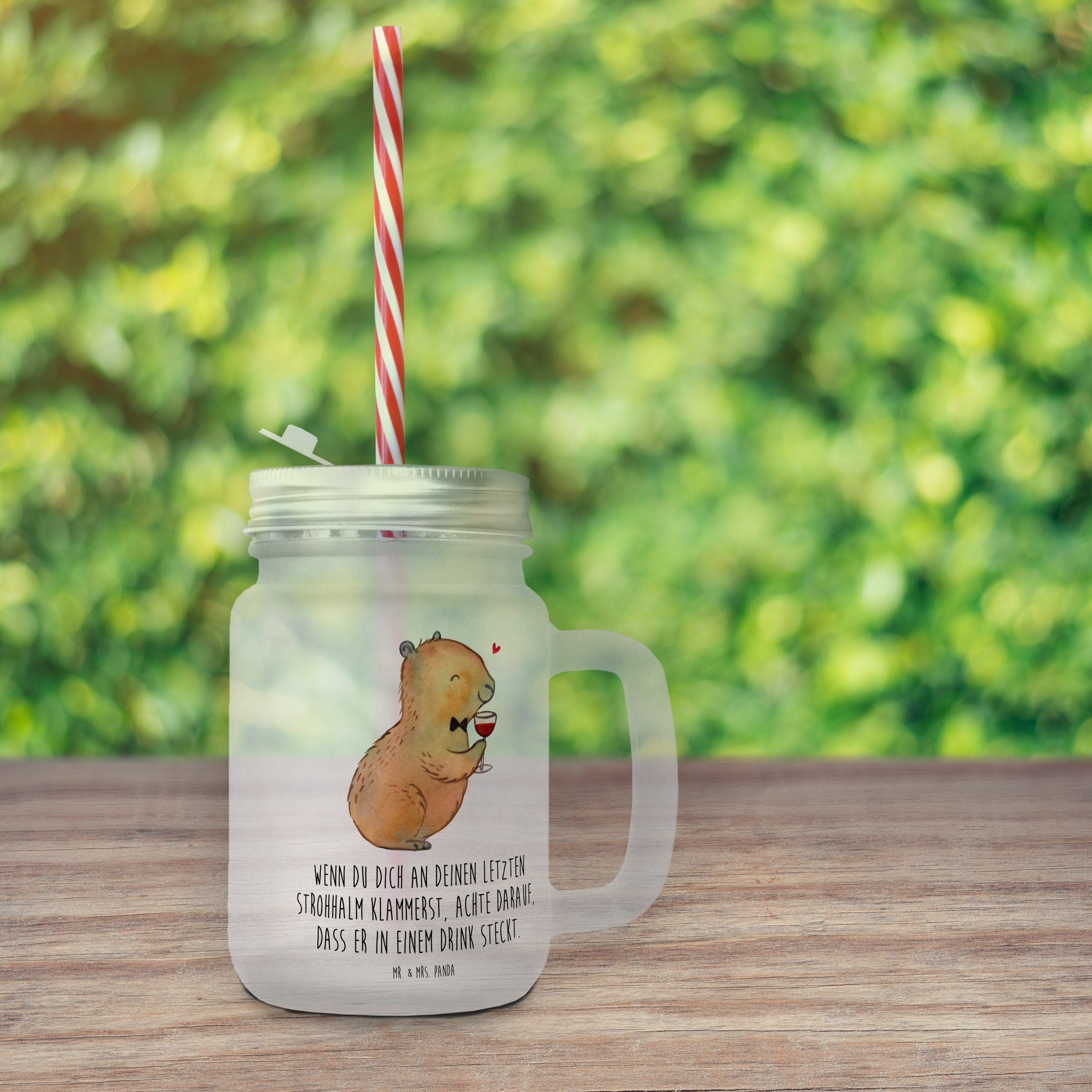 Mr. & Mrs. Panda Wein Spruch, - Transparent - Geschenk, Mason, Premium Liebe Glas zum Glas Capybara Wein
