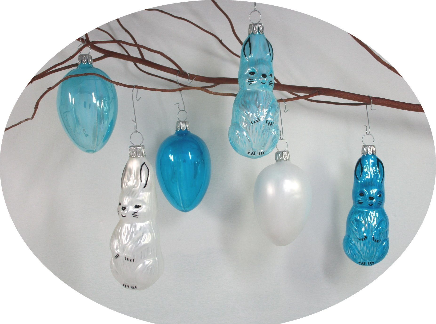 Nostalgie Christbaumschmuck Thüringen Osterfigur Ostereier und Osterhasen Mix (gemischtes Set, 6 tlg)