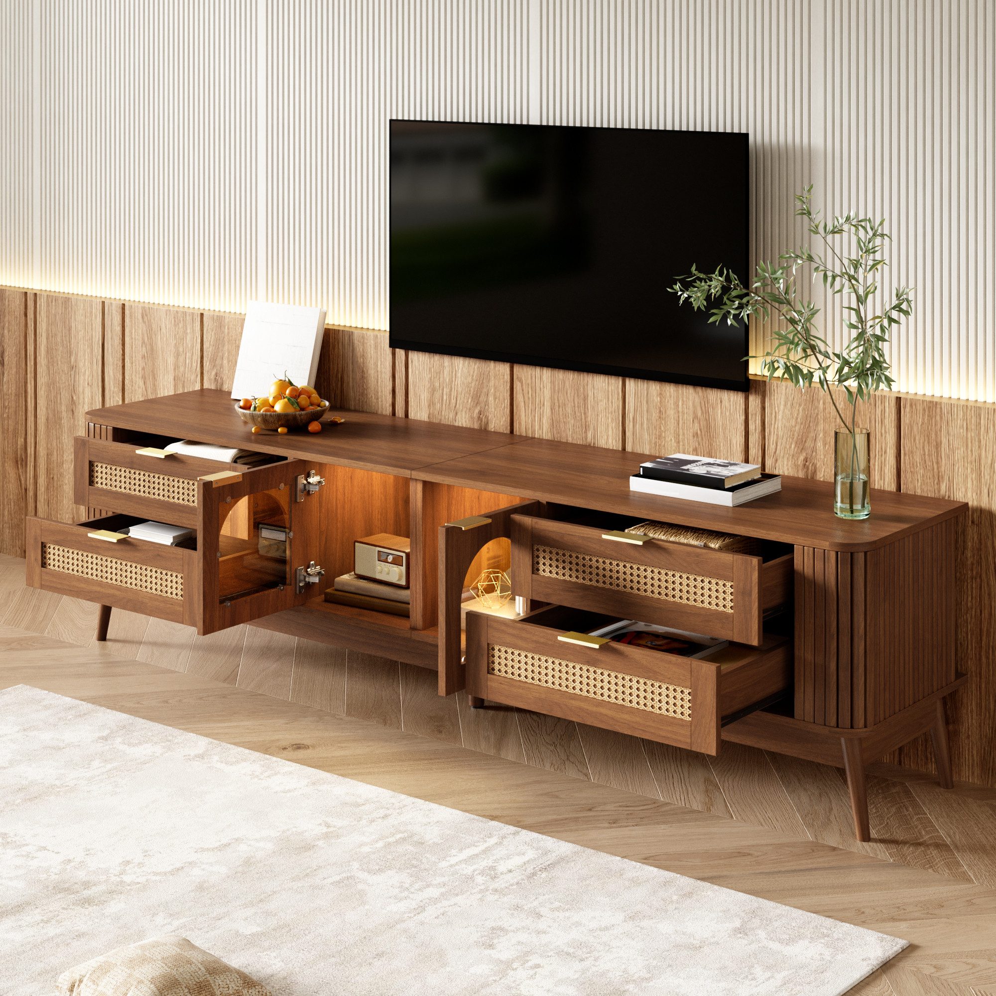 STILVORA Lowboard TV-Schrank mit LED-Beleuchtung Fernsehschrank mit vier Schubladen