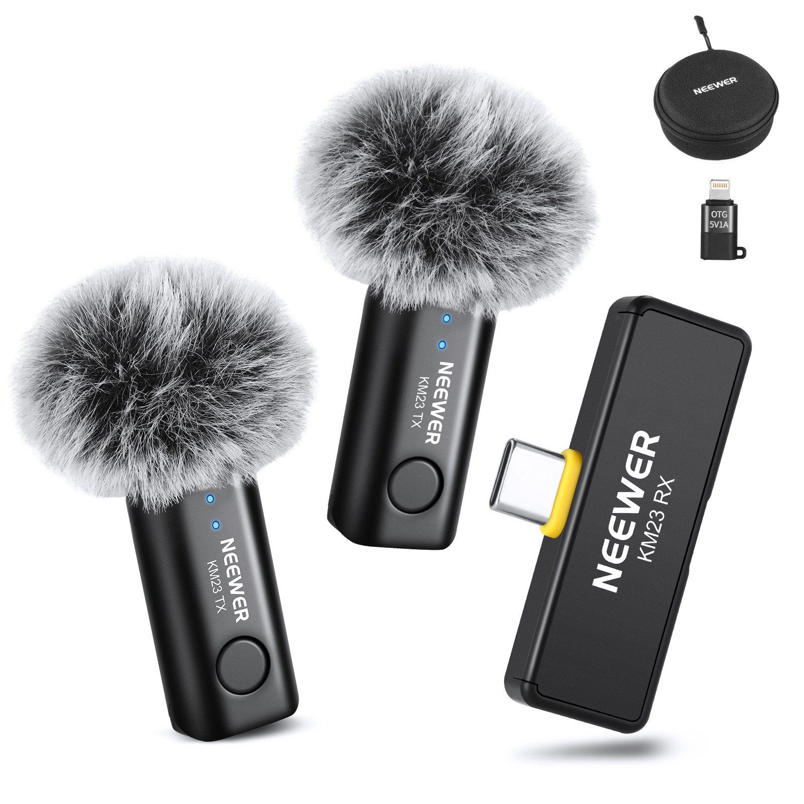 Neewer Mikrofon KM23 Kabelloses Lavalier Mikrofon Set für USB C Mini Ansteckmikrofon (Packung), omnidirektionales Kondensatormikrofon, mit Geräuschunterdrückung