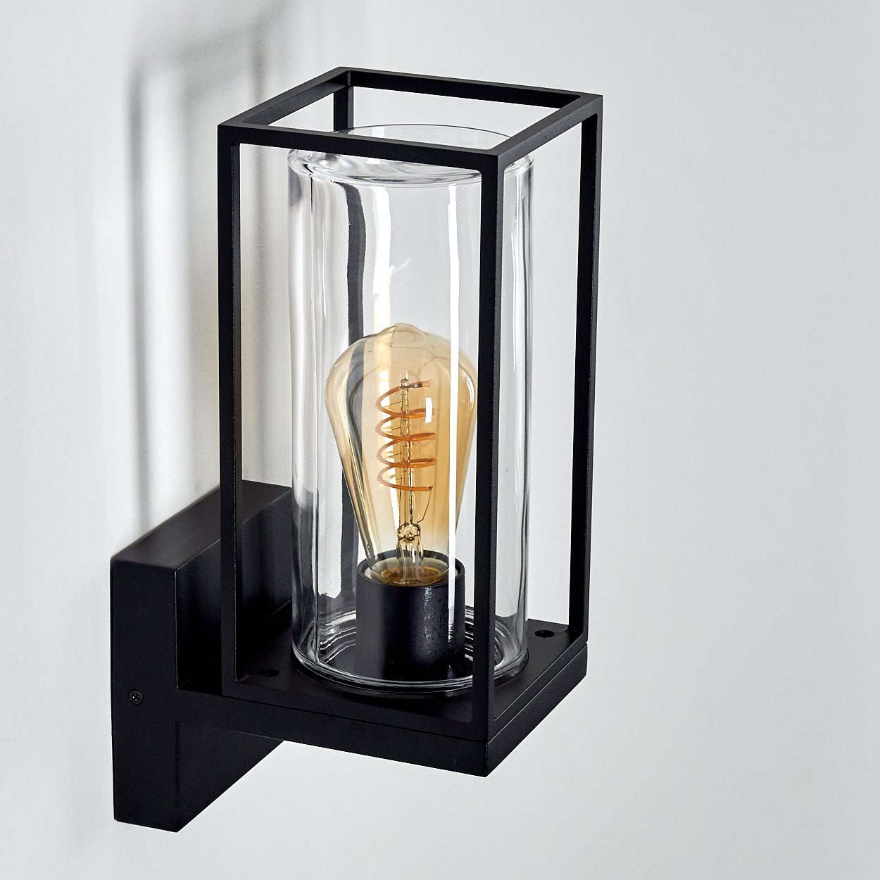 2 E27, und Schwarz Gläser IP44 Industrial Style »Besana« Wandlampe ohne Außen-Wandleuchte aus der hofstein Außenlampe Lichteffekt Leuchtmittel, in Metall an Wand, mit Rauchfarben/Klar,