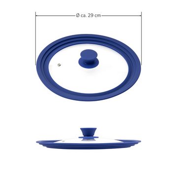 bremermann Topfdeckel Universal-Glasdeckel mit Silikonrand, 24/26/28 cm, blau mittel