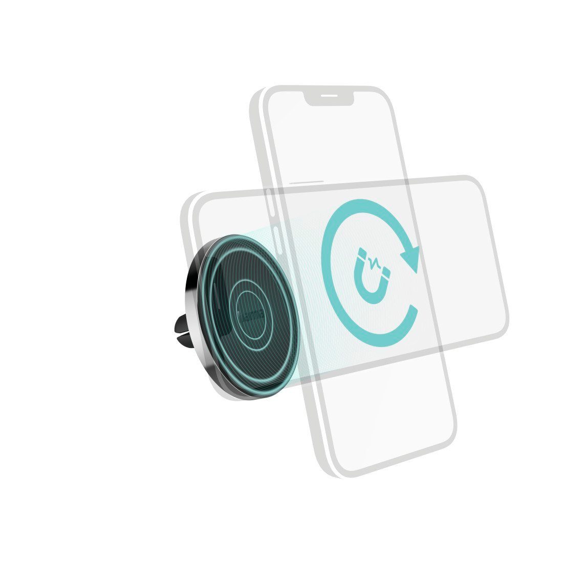 Hama Smartphone-Halterung Handyhalterung Auto Magnet, für Lüftung, schwarz silberfarben, robust, (bis 6,7 Zoll, iPhone 15 14 13 12, 15 14 Plus, 15 14 13 12 Pro/ Pro Max, 13 12 mini)