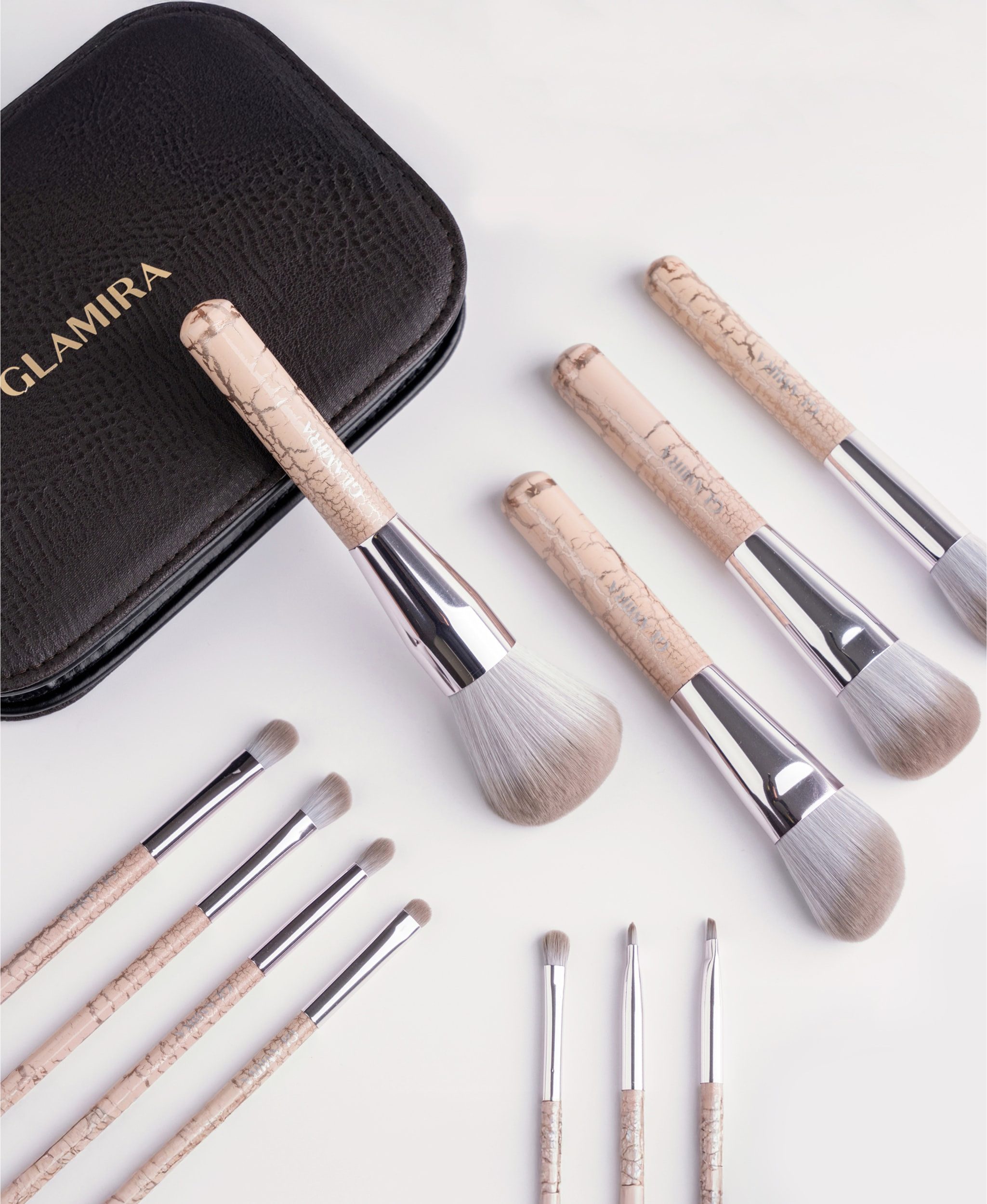 GLAMIRA Kosmetikpinsel-Set Helles Beige Make-up-Pinselset, 11 tlg.