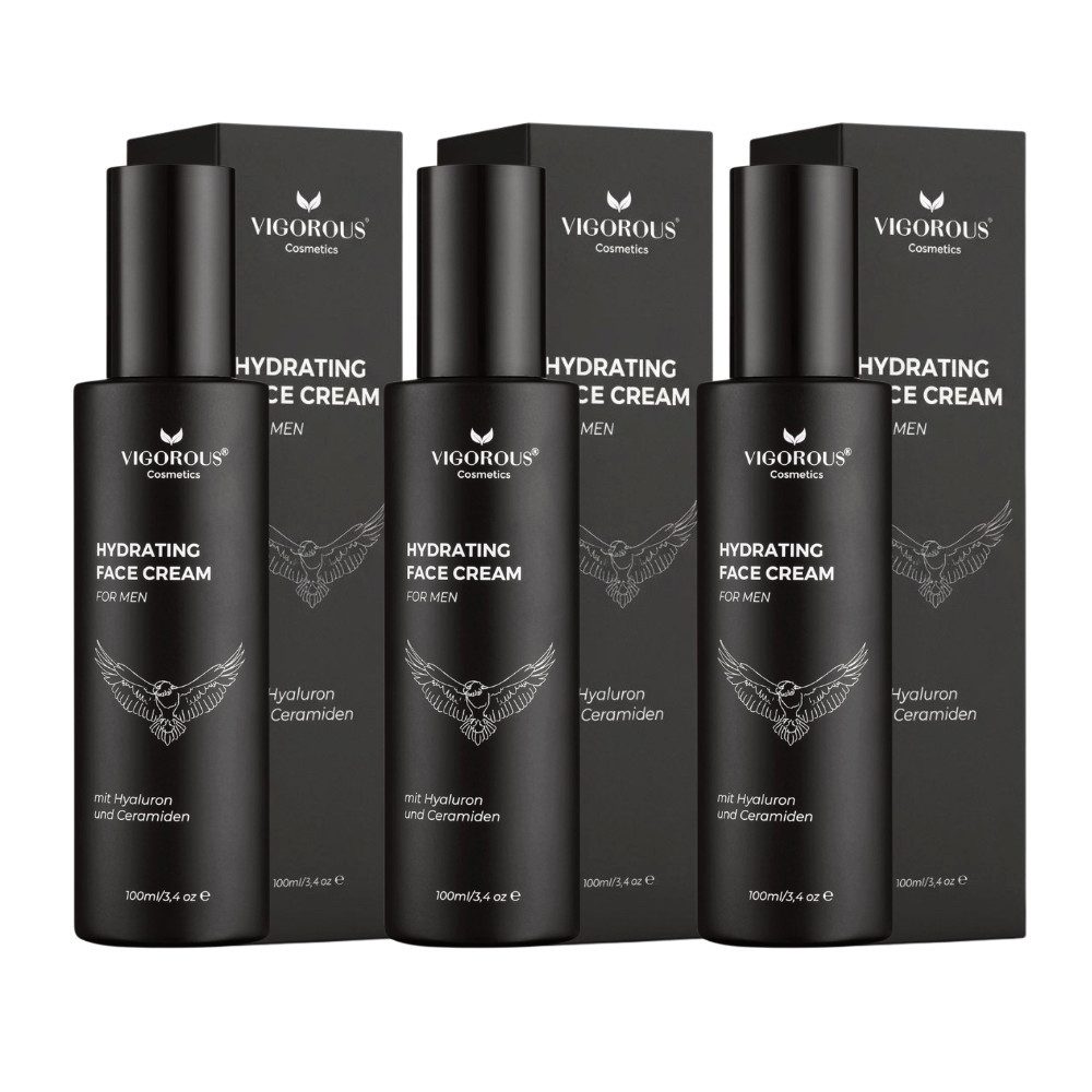Vigorous Cosmetics Gesichtspflege Gesichtscreme Männer, 100ml Herren Gesichtscreme Made in Germany Spar-Set, Gepflegte Haut nach der ersten Anwendung