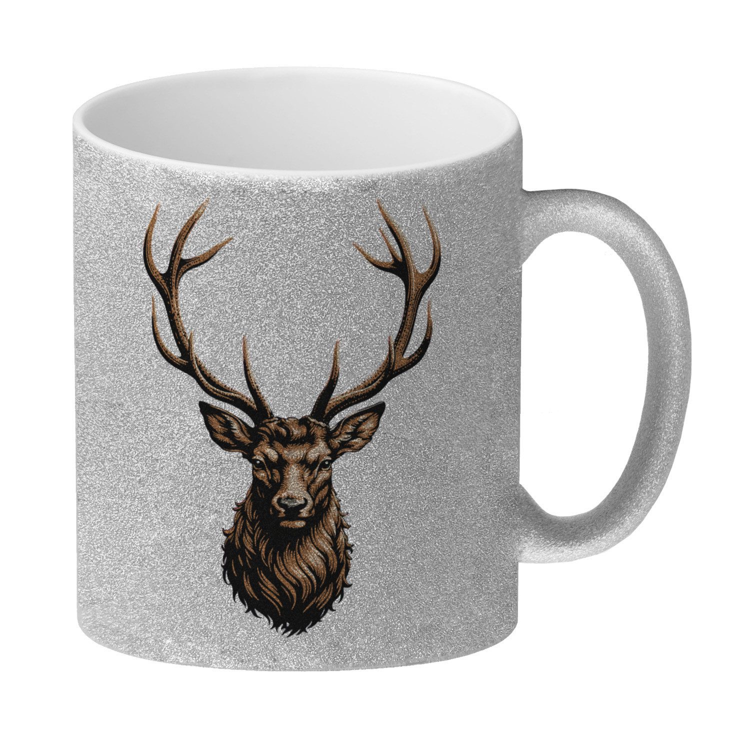 speecheese Tasse Hirsch mit prächtigem Geweih Glitzer-Kaffeebecher für Naturfans