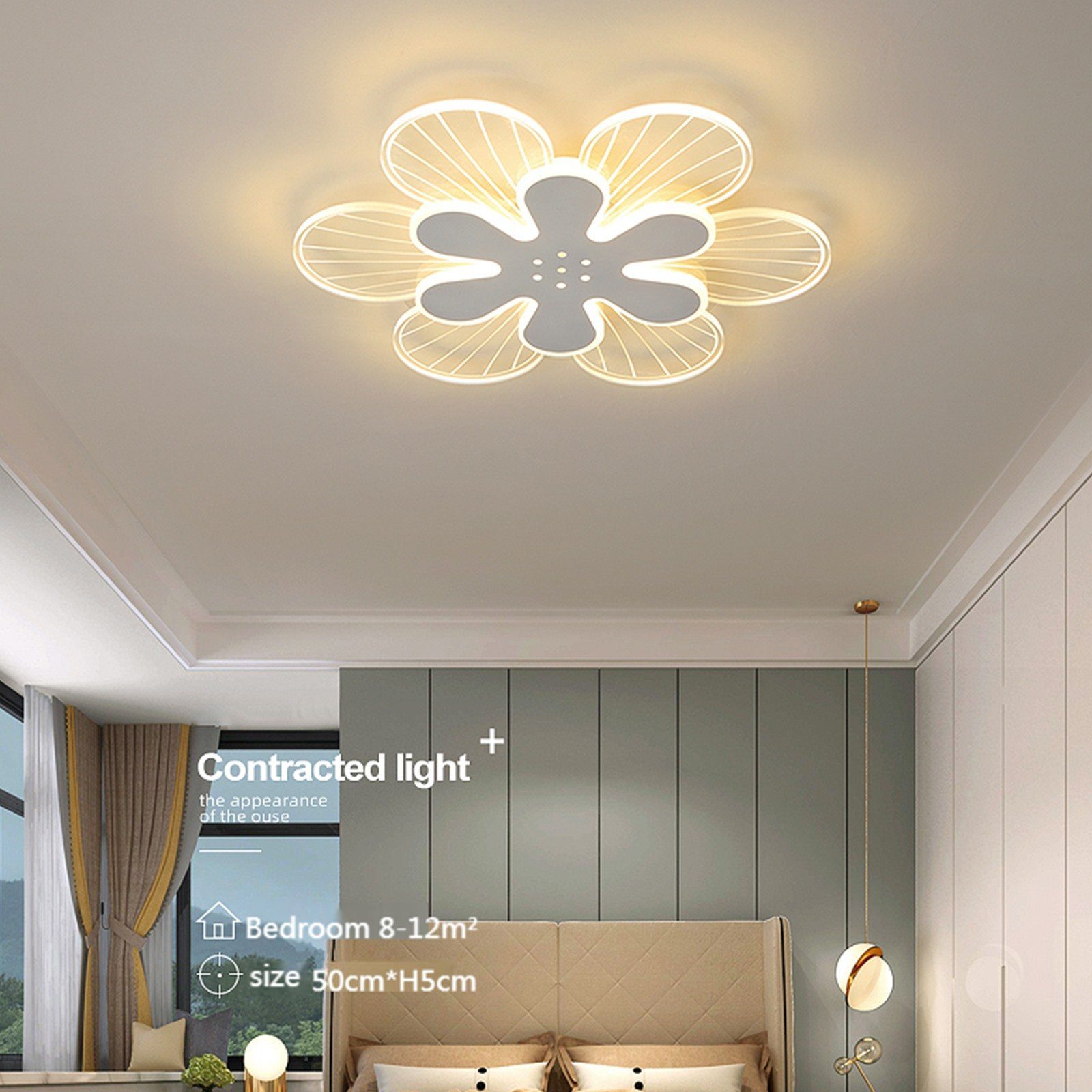 Fernbedienung mit LED Dimmbar Warmweiß/Neutralweiß/Kaltweiß, fest LED Deckenleuchte Deckenlampe LED 50x5cm integriert, Deckenleuchten Blütenform Wohnzimmer, Daskoo