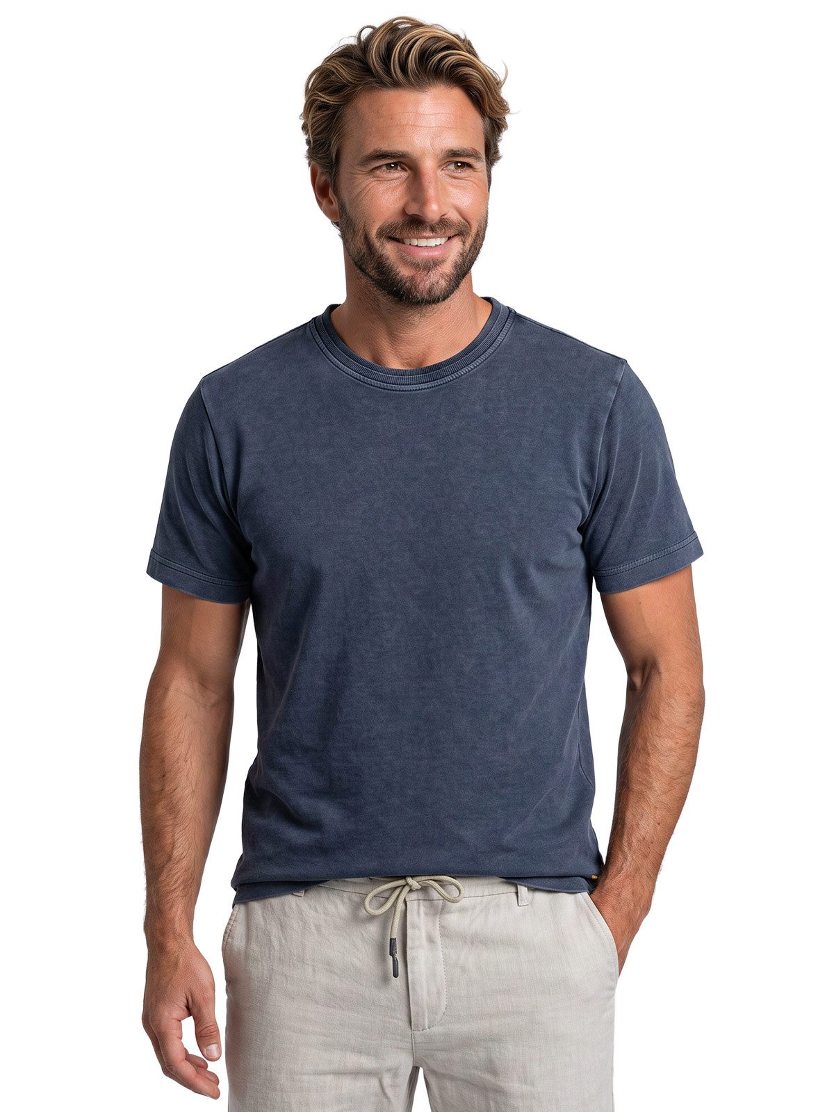 emilio adani T-Shirt Herren T-Shirt mit Farbeffekt, Indigoblau