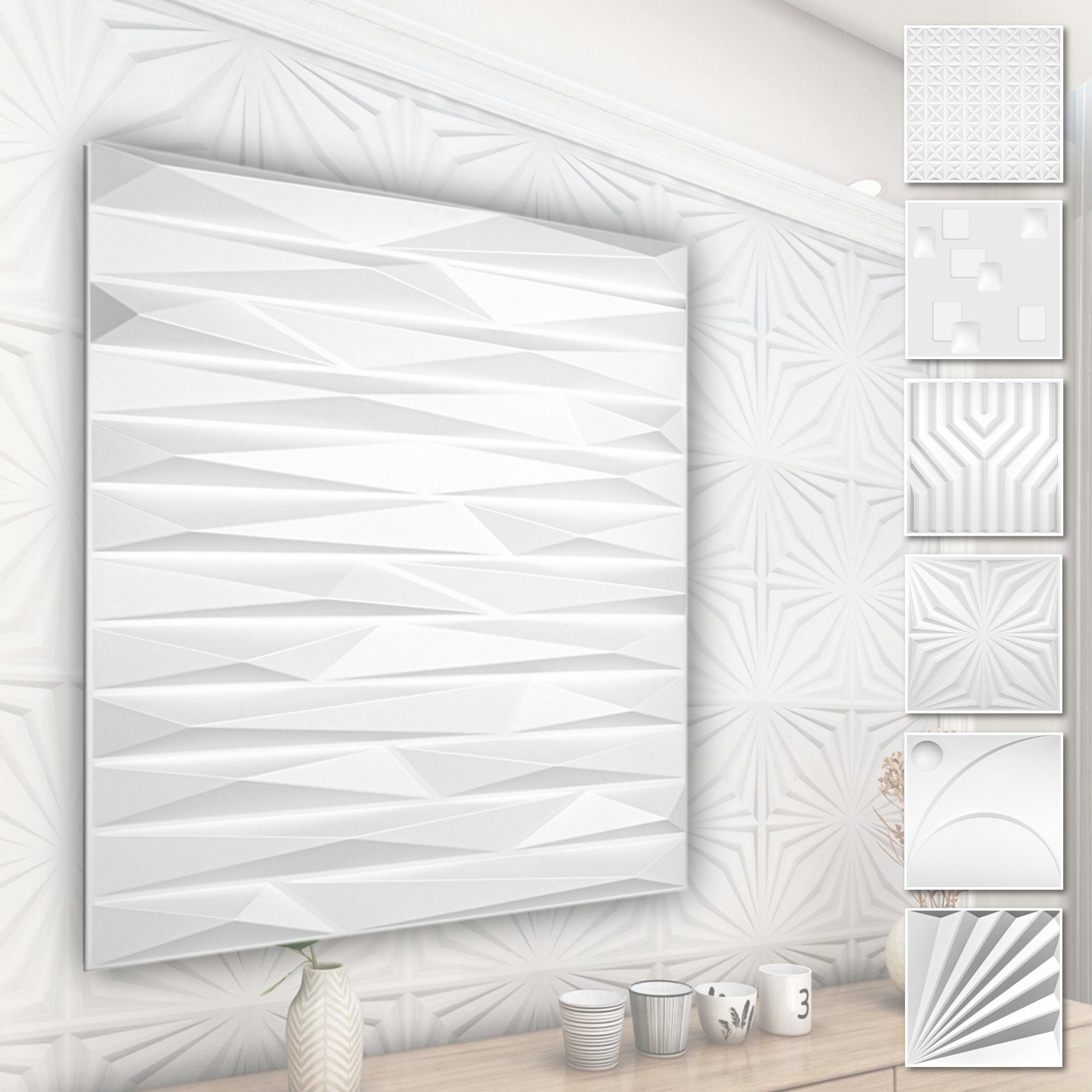 Wanddekoobjekt qm Kunststoff 3D Hexim Abstrakte Paneel - HD125 1 - Platten weiße Motive Optik (0.25 (PVC Wandverkleidung Platte) Hintergrund) mit