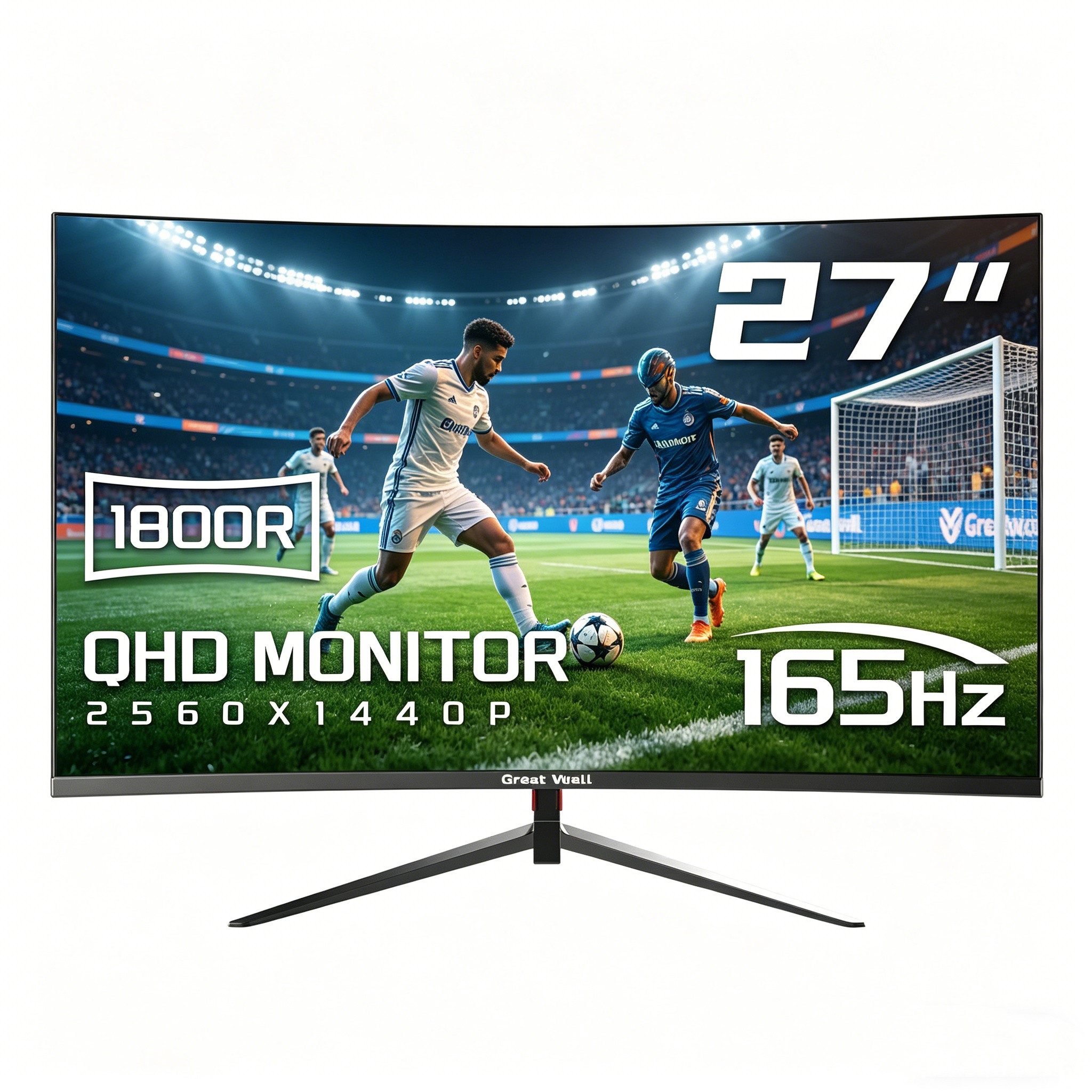 Great Voell Q270B25 Curved Monitor, 165 Hz, 2K QHD, HDR10, 1440p 27 Zoll Gaming-Monitor (68,58 cm/27 ", 2560x1440 px, QHD, 1 ms Reaktionszeit, 165 Hz, VA LED, 16:9, HDMI & DisplayPort, AMD FreeSync, 1440px, HDR10, 165Hz)