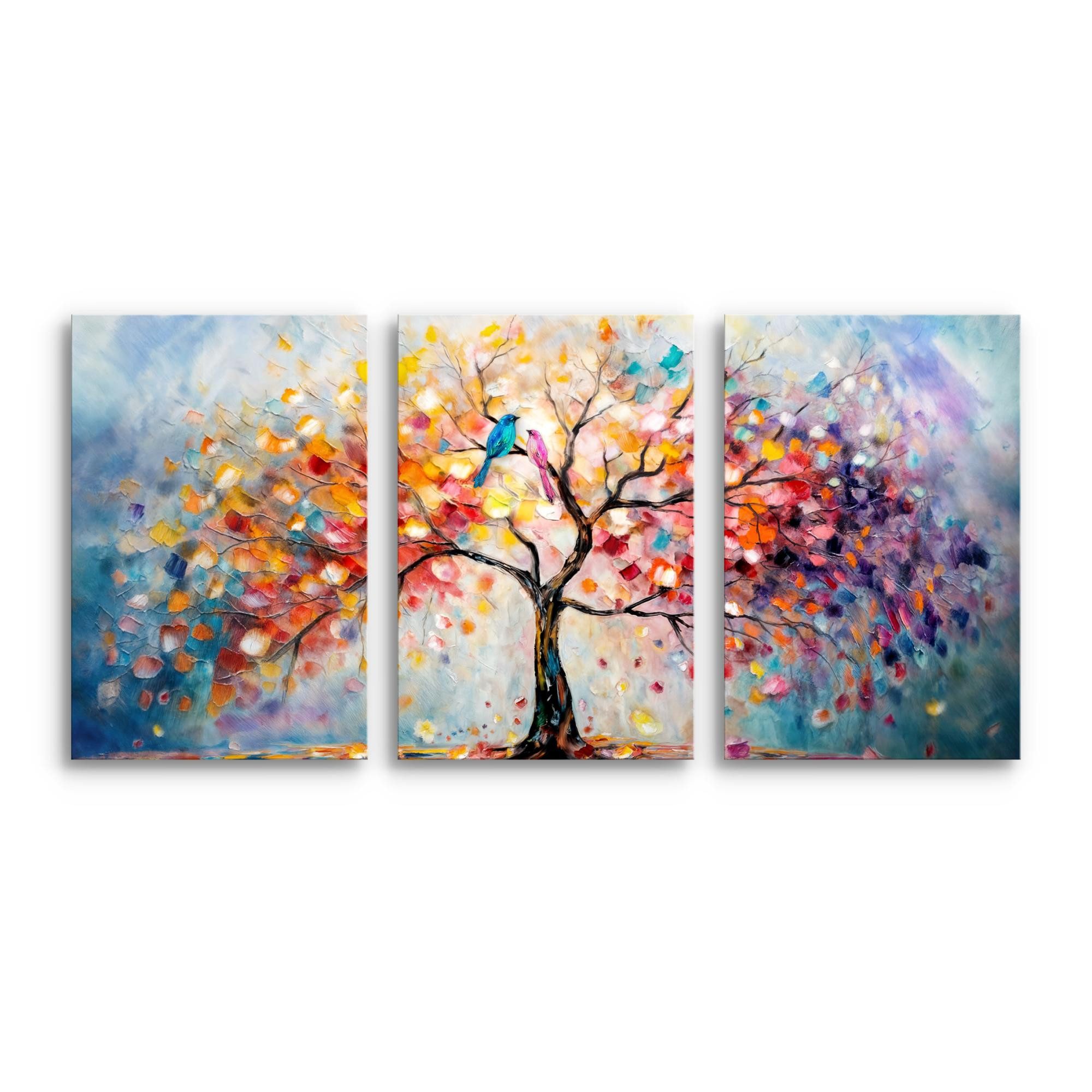 Novart Wandbild Abstrakt Bunt Baum des Lebens Wohnzimer Schlafzimmer Deko, Baum Vögel