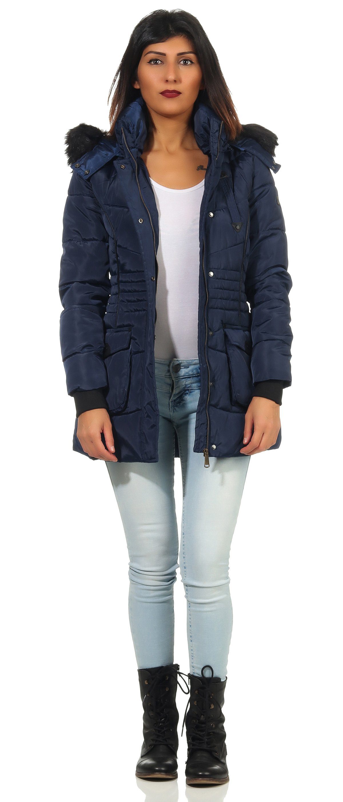 mit G-Boumir Navy Kapuze, abnehmbar Winterjacke abnehmbarer Norway Kunstfellbesatz Geographical leyoley by