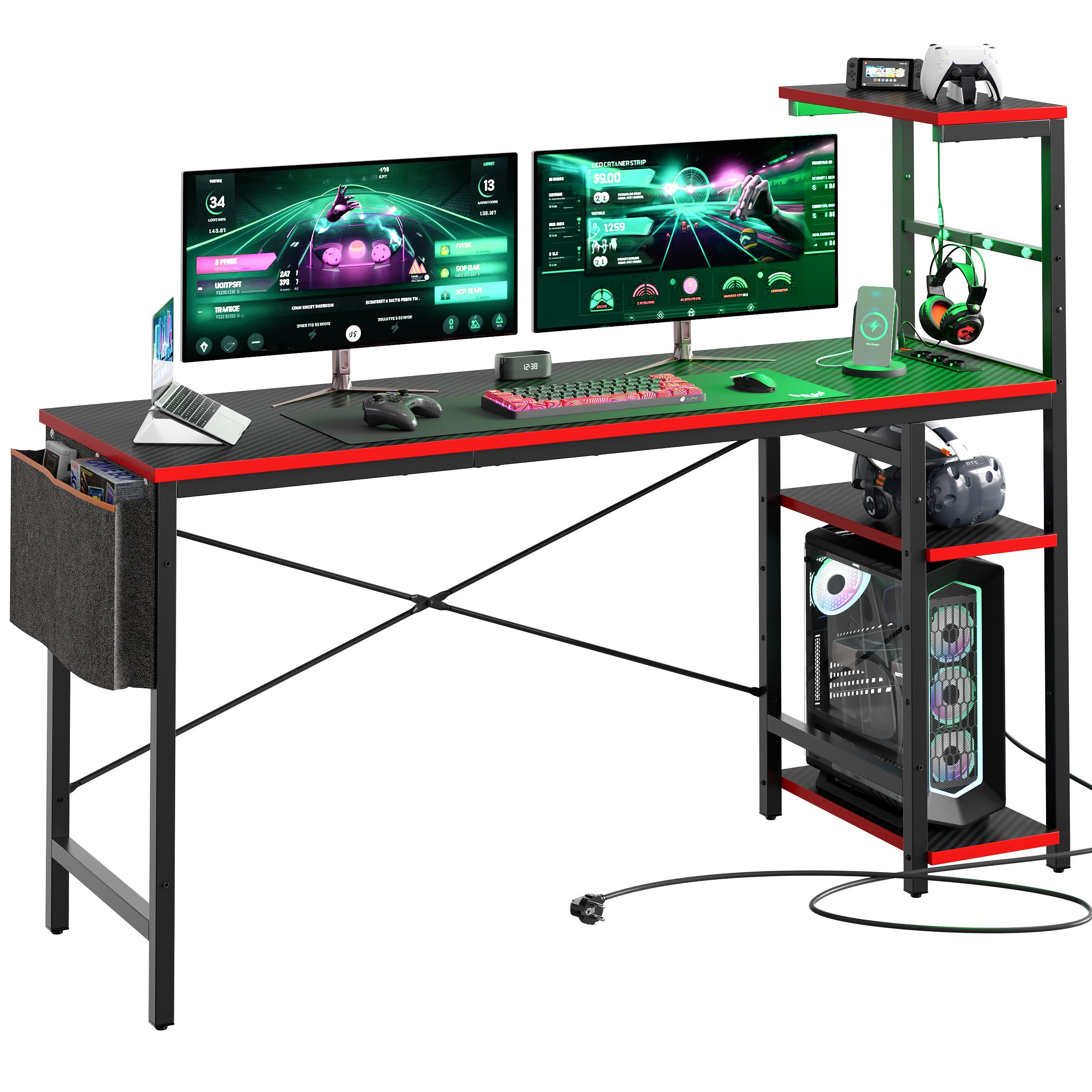 Bestier Computertisch Gamingtisch, Computertisch mit LED & Regal (113/140/1 günstig online kaufen
