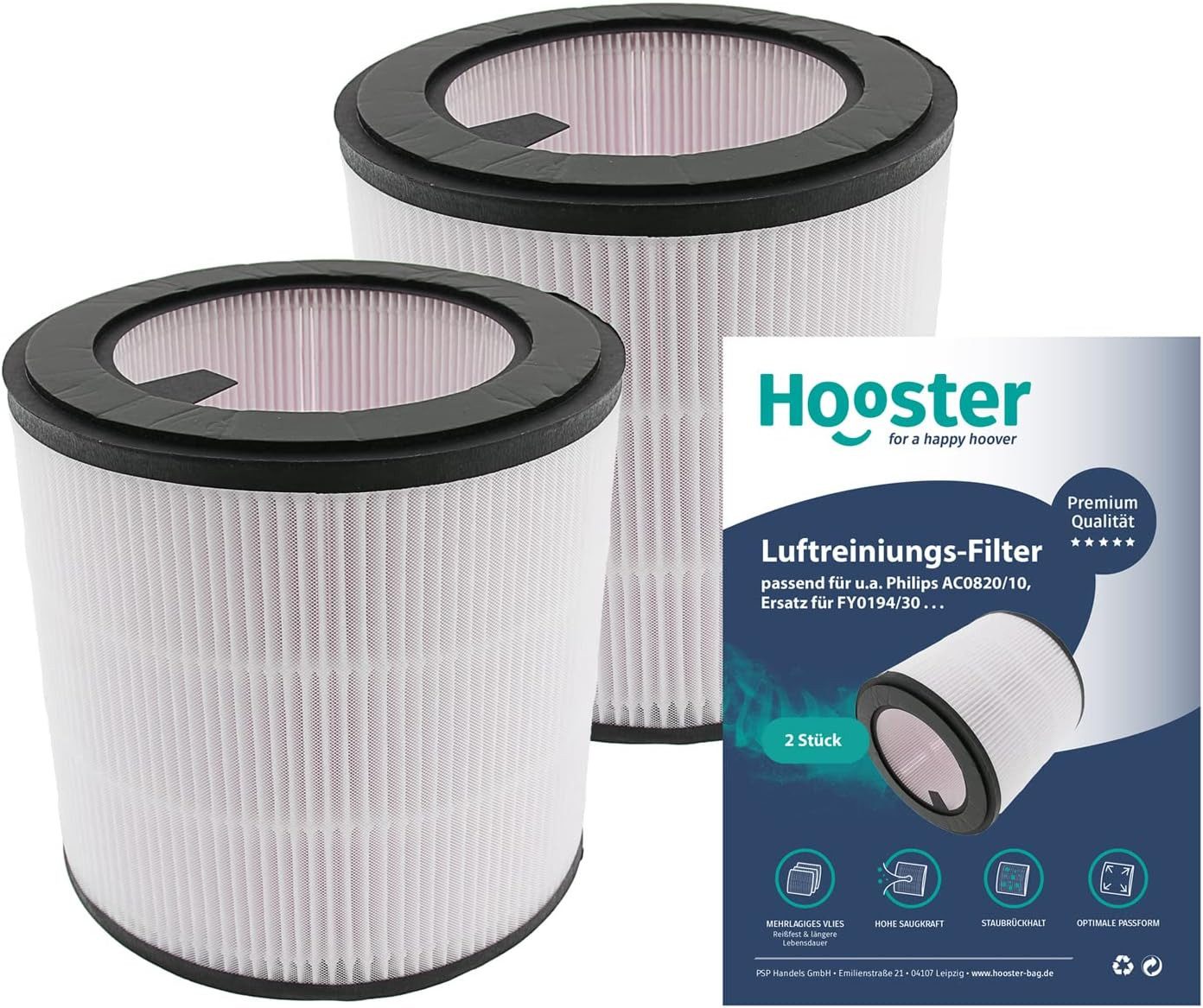 Hooster Luftfilter 2 HEPA Filter passend für Philips Luftreiniger 800 Series AC0820/10, u.a., Ersatzfilter für FY0194/30