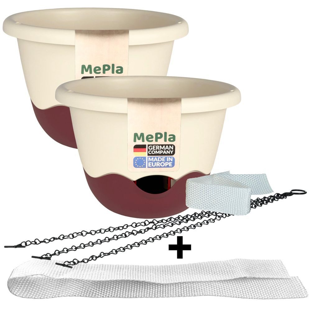 Heimwerkercenter Blumentopf MePla - 2 x Ampel Mareta ø25 Elfenbein/Weinrot + 1 x Ersatzband