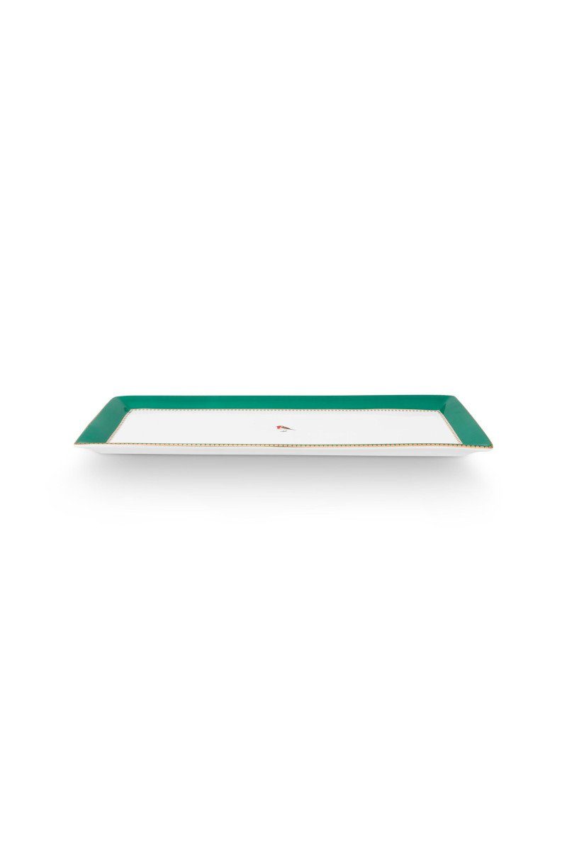 PiP Studio Servierplatte Love Birds Kuchenplatte grün 33cm, Porzellan, (Platten), Cake Tray Rectangular Love Birds Emerald 33.3x15.5cm