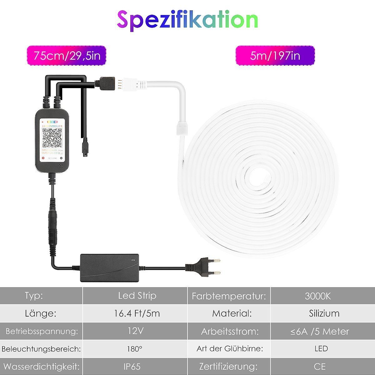 LED Streifen LED-Streifen 12V DIY-Funktion, Wasserdicht Dimmbar App-Steuerung, Bluetooth mit 5m, LETGOSPT RGB IP67 Strip Neon LED LED Streifen,