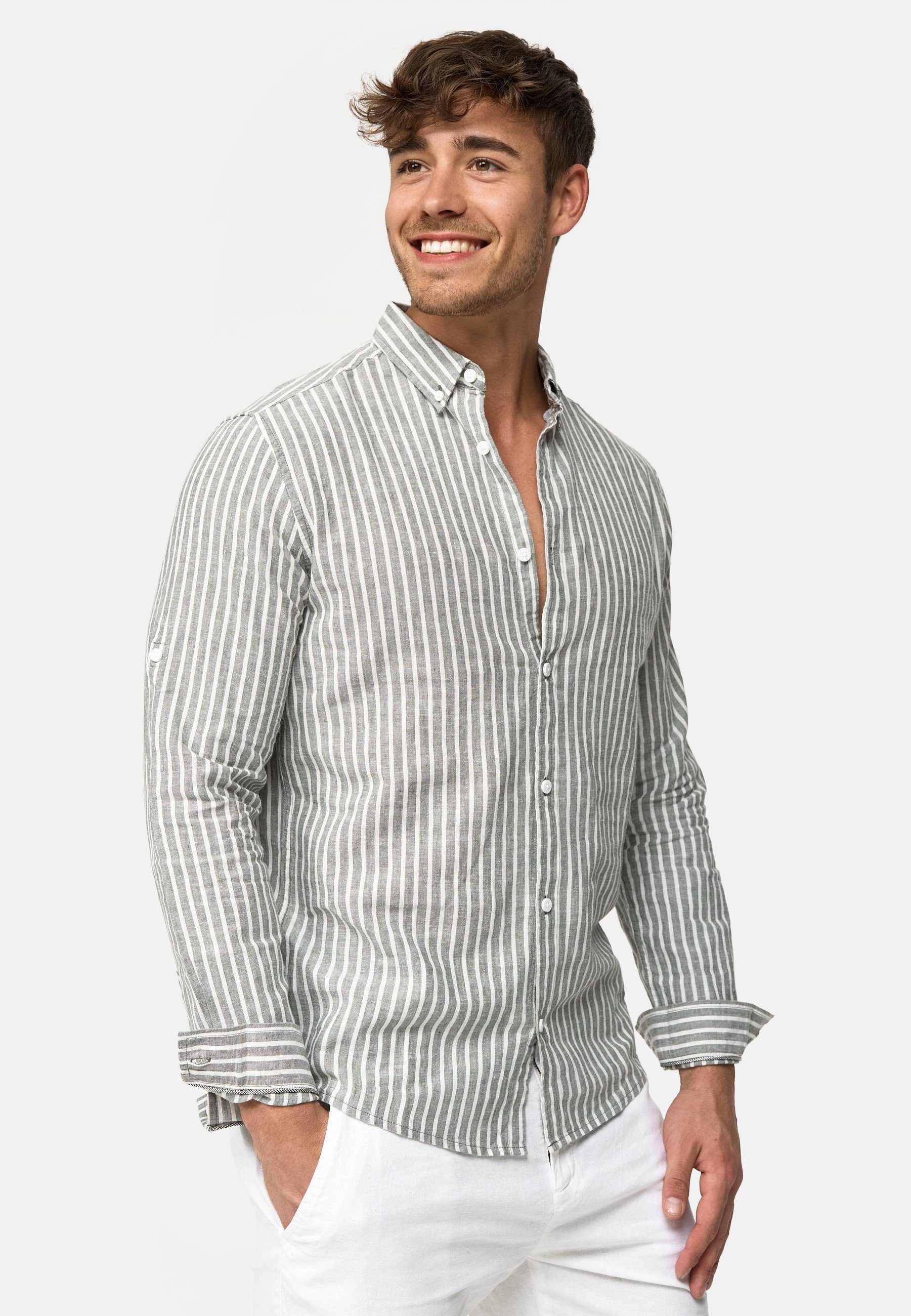 Indicode Langarmhemd Herren Brayden Herrenhemd Langarm mit Button-Down-Krag günstig online kaufen