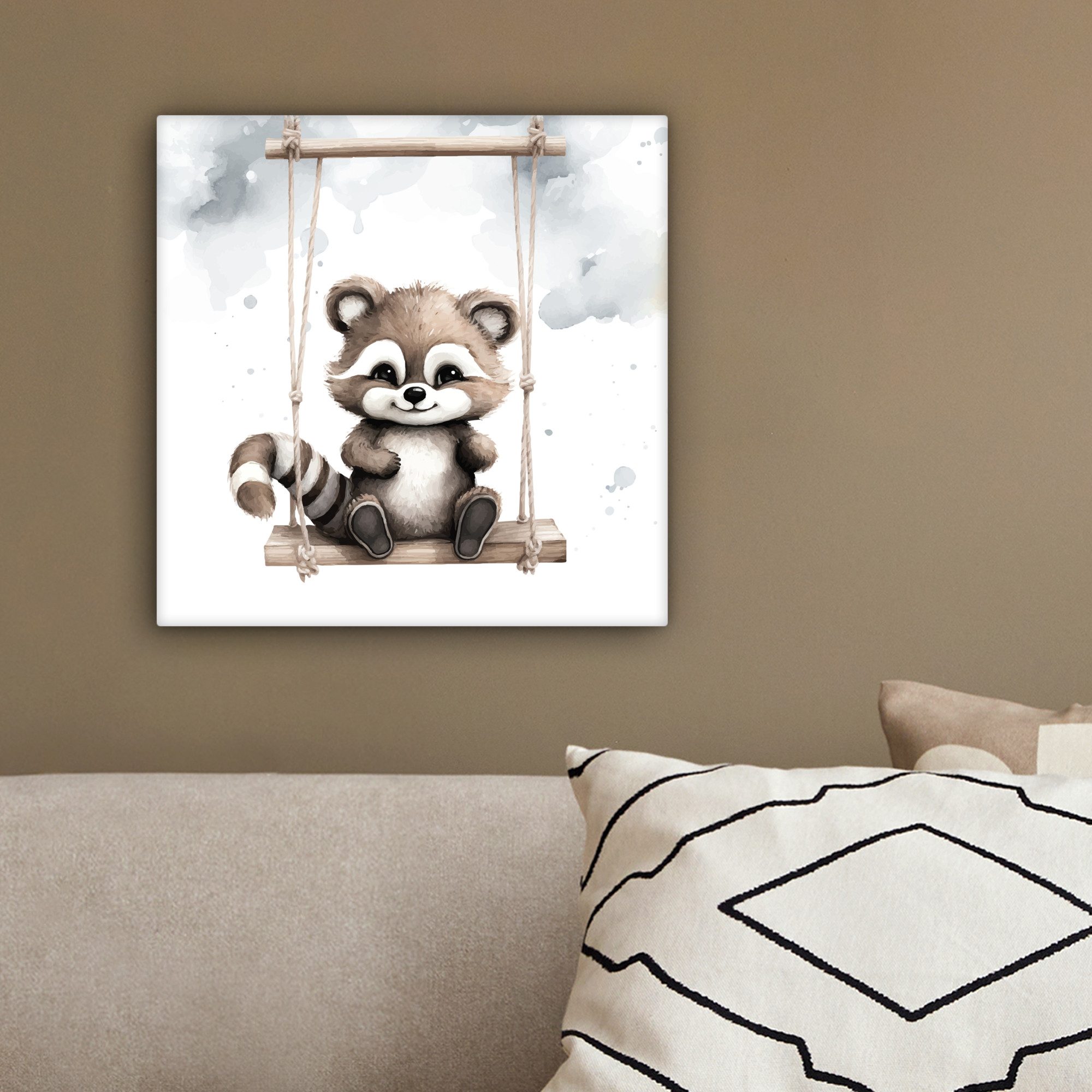 OneMillionCanvasses® Leinwandbild Waschbär - Tier - Kinder, Fotodruck (1 St), Wandbild, Deko Schlafzimmer Wohnzimmer Flur 20x20 cm – Bild 4 von 5
