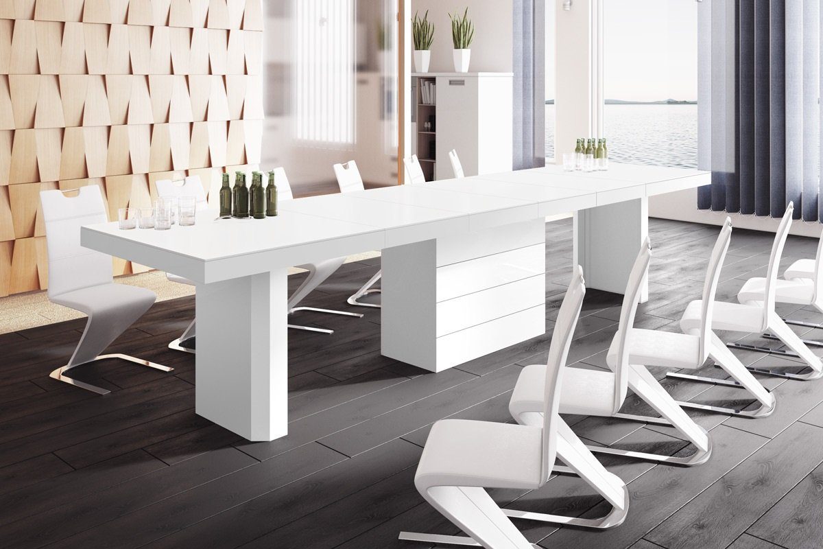 designimpex Esstisch Design Tisch HE-777 Weiß MATT / HOCHGLANZ XXL ausziehbar 140 bis 332 Weiß Hochglanz / Weiß matt