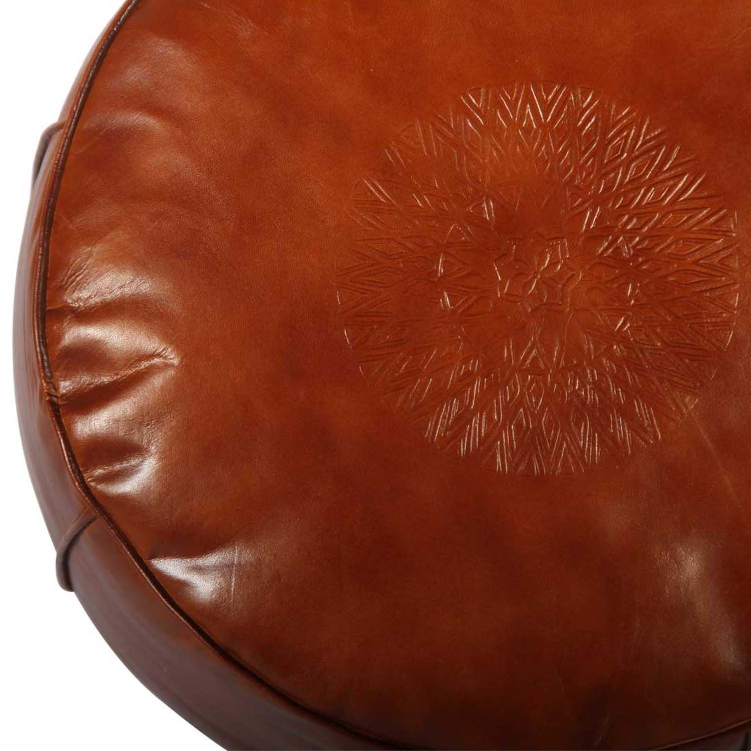 Casa Moro Pouf Marokkanisches Leder Sitzkissen Asli Caramel Ø 52cm rund Höhe 35cm (Leder-Hocker Boho Bodenkissen, ein Polsterhocker für einfach schöner Wohnen), Handgefertigt MO5230