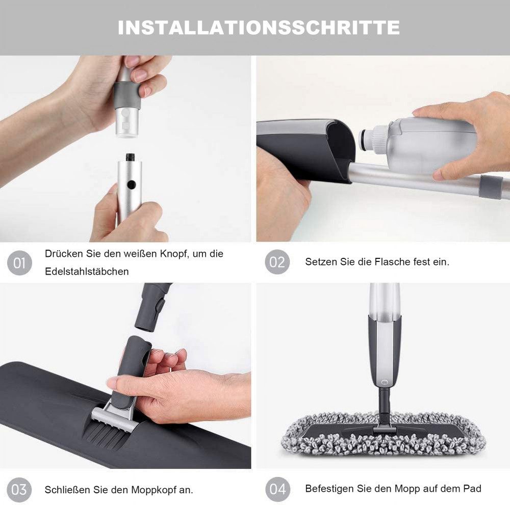 HUGERSTONE Sprühwischer Bodenwischer mit Sprühfunktion, wischmopp mit Wassertank (mit 3 Waschbaren Mikrofaser Pads für alle Böden) 360 Grad Rotierender Wischmopp Spray Mop Wischer Boden