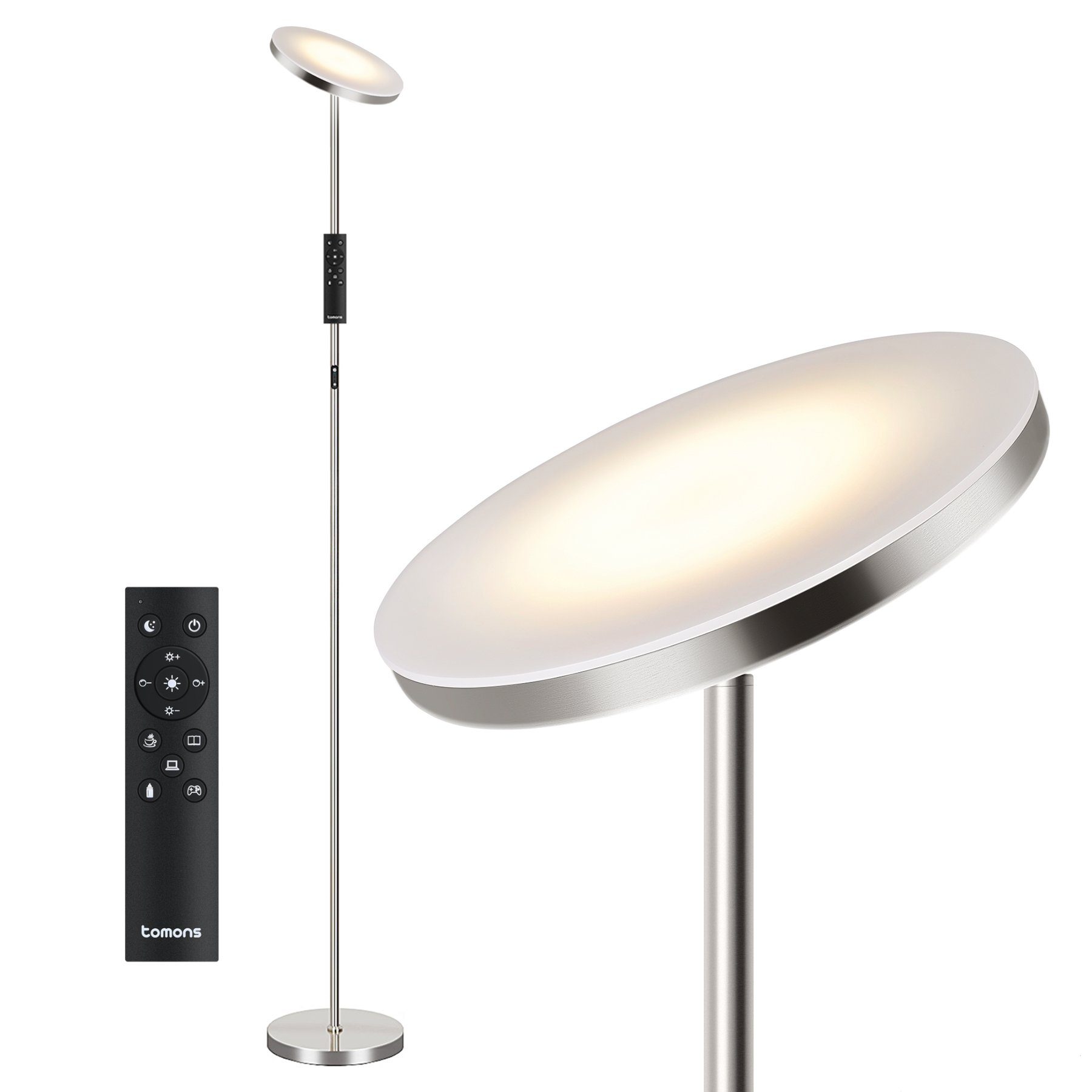 Tomons LED Stehlampe »Deckenfluter LED mit Fernbedienung Stufenlose  Farbtemperaturen Industrial Modern für Wohnzimmer, Büro, Schlafzimmer«