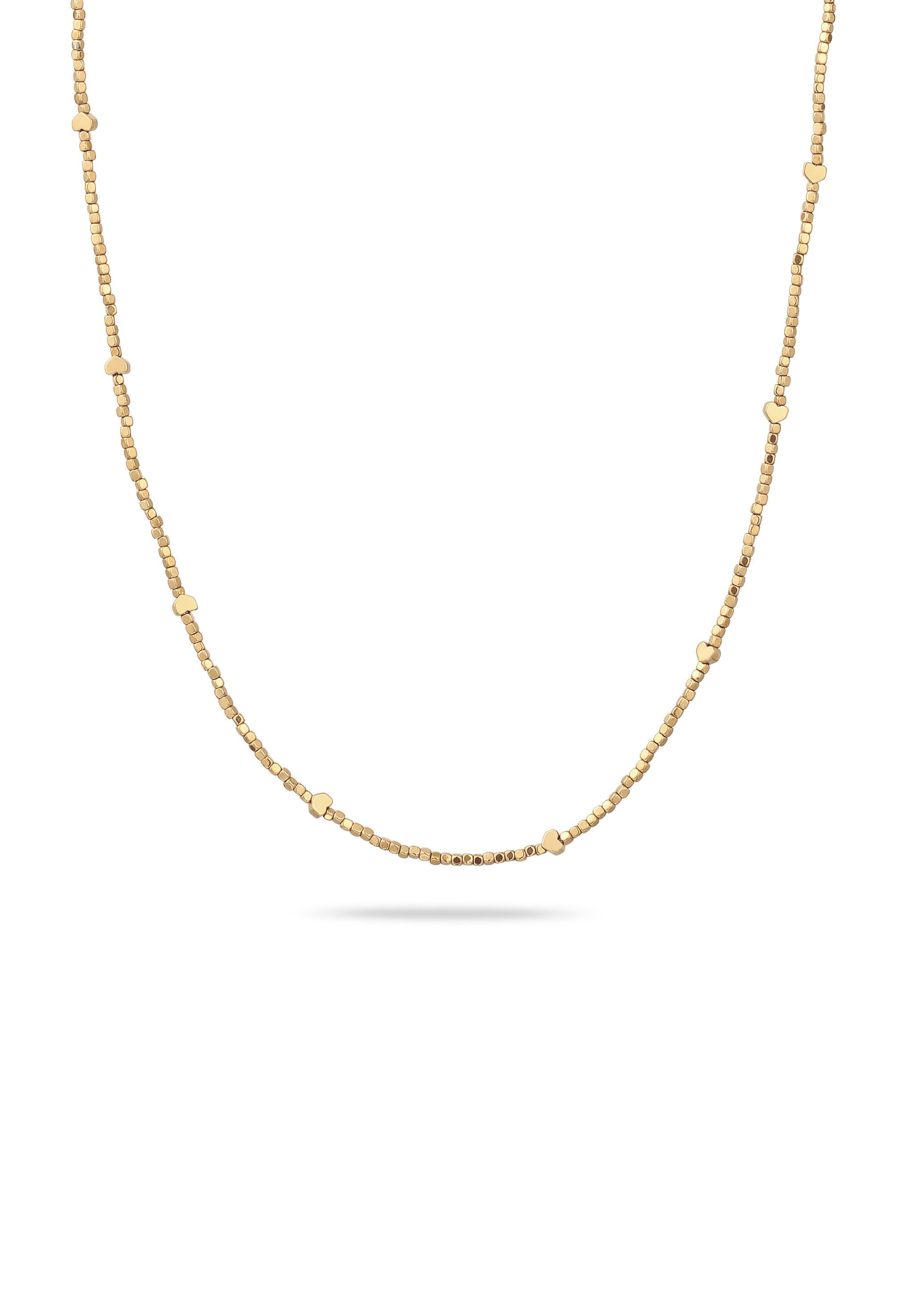 Kette ohne Anhänger Herz Synthetischer Hämatit Gold 925 Sterling Silber vergoldet