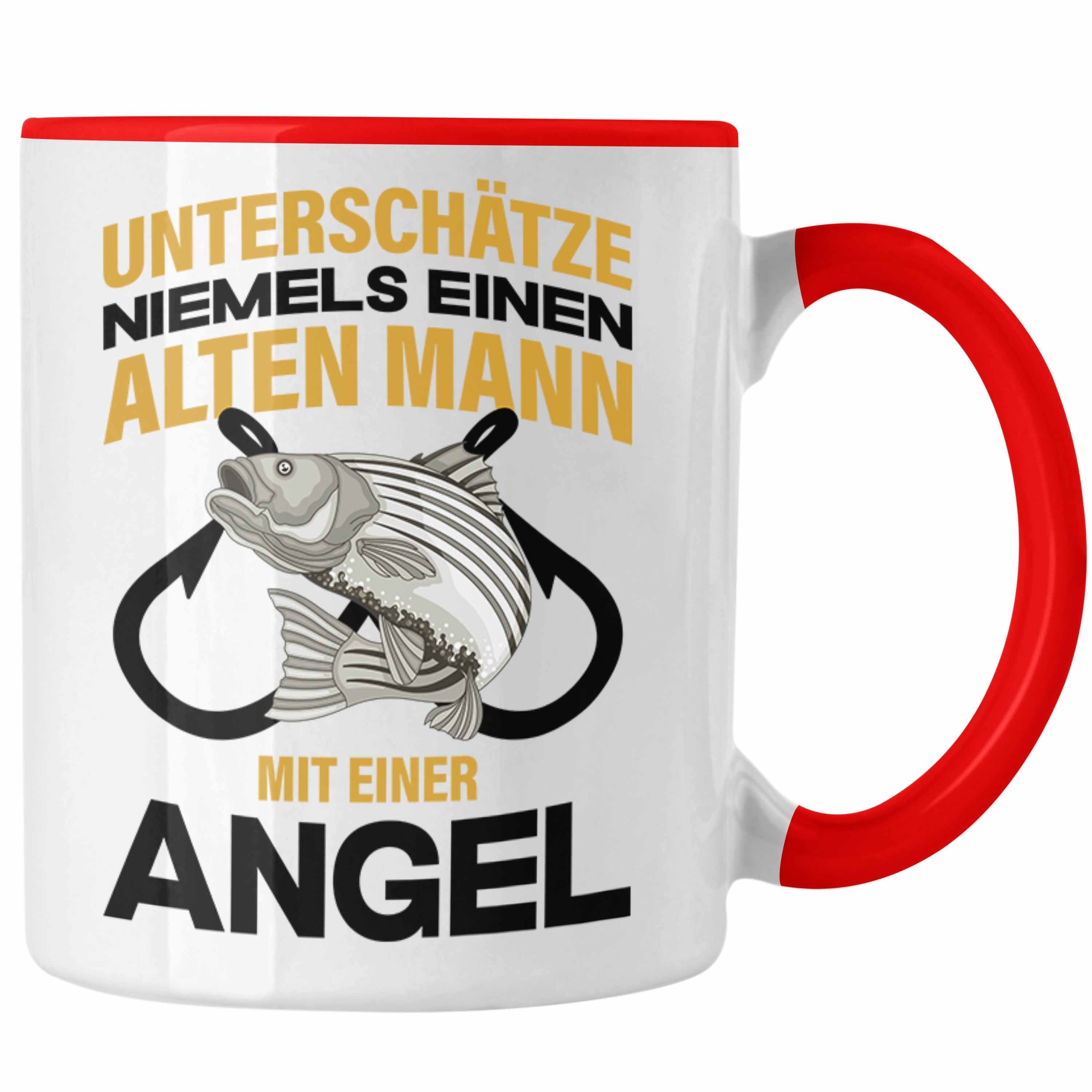 Trendation Tasse Trendation - Angler Tasse Geschenk Männer Sprüche Lustig für Fischer Geschenkidee Angeln Becher Rot