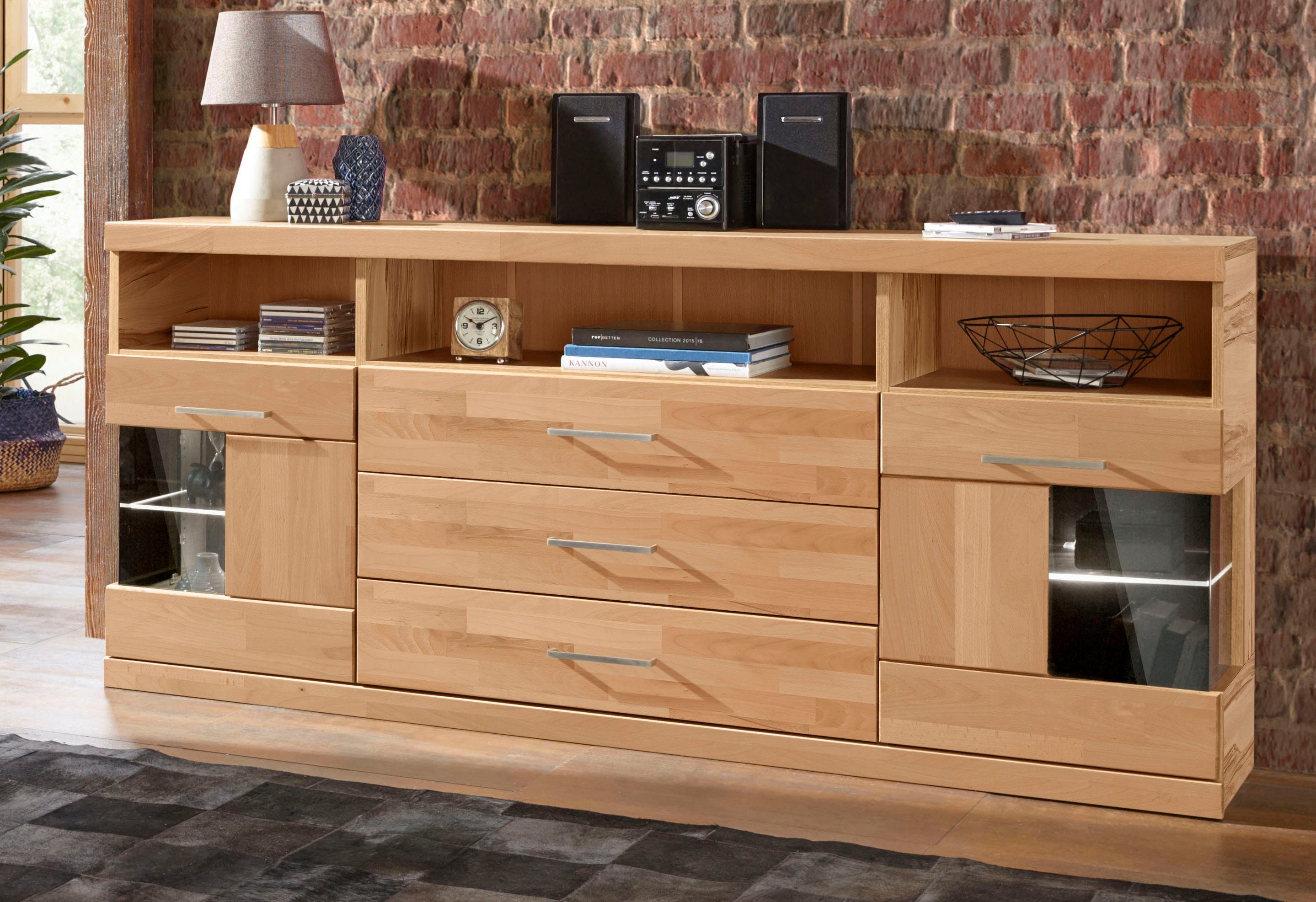 Sideboard Ribe,180cm breit, Fronten Massivholz,7 Fächer,Böden versetzbar