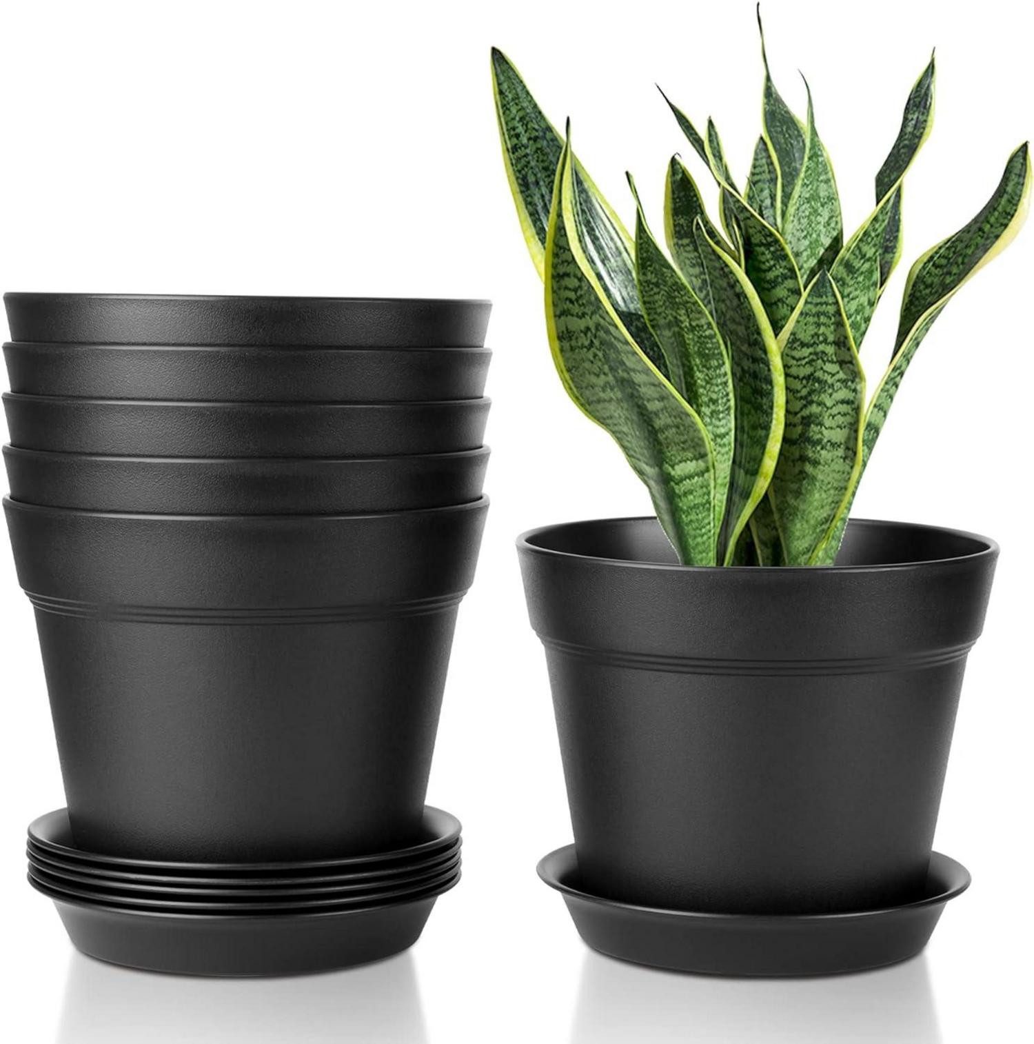 Blumentopf Kunststoff Blumentopf 6er-Set mit Untersetzer 19cm Schwarz