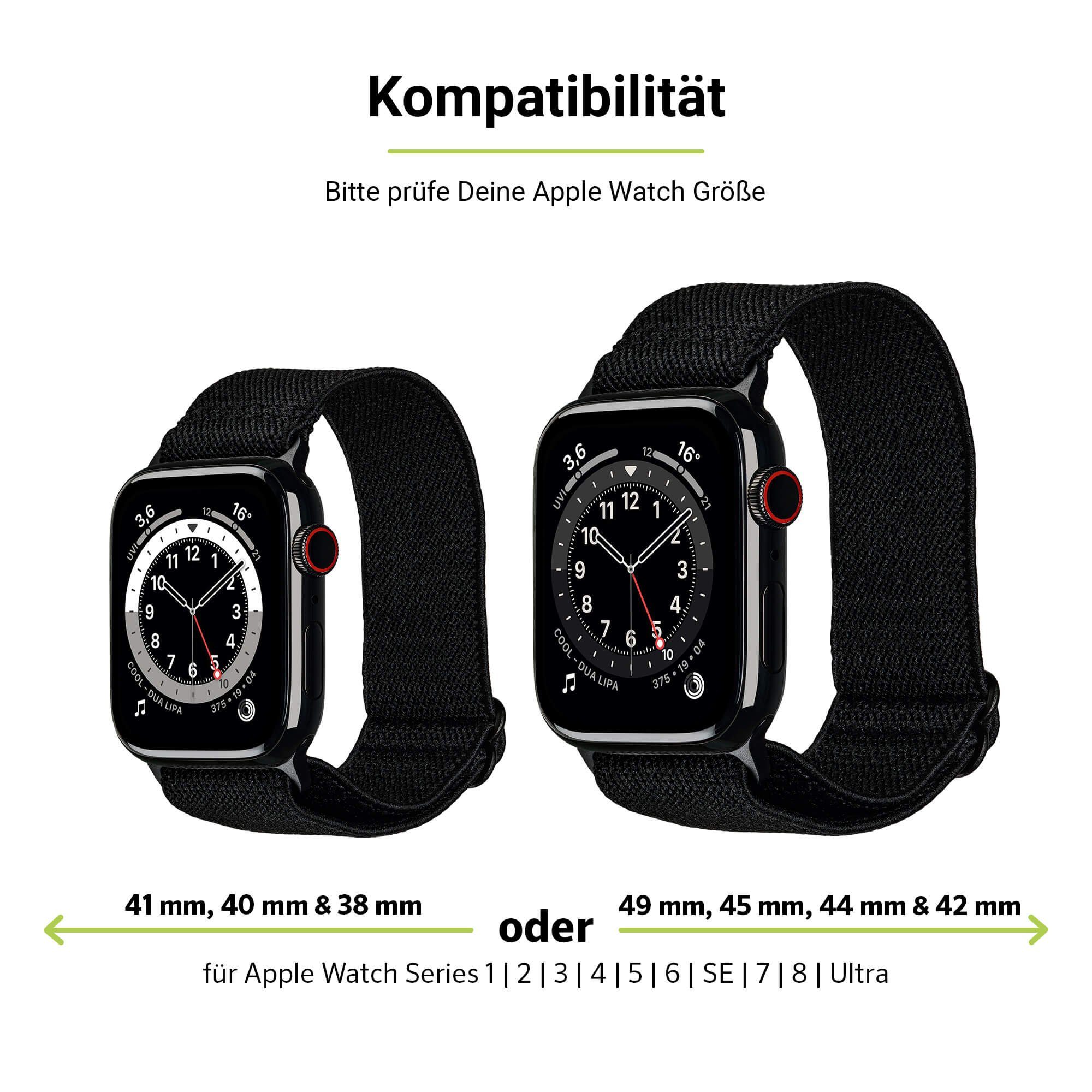 (40mm), Artwizz SE & Uhrenarmband Flex, 9-7 (41mm), Series Schwarz, 6-4 Adapter, (38mm) Textil Apple Smartwatch-Armband mit WatchBand 3-1 Watch