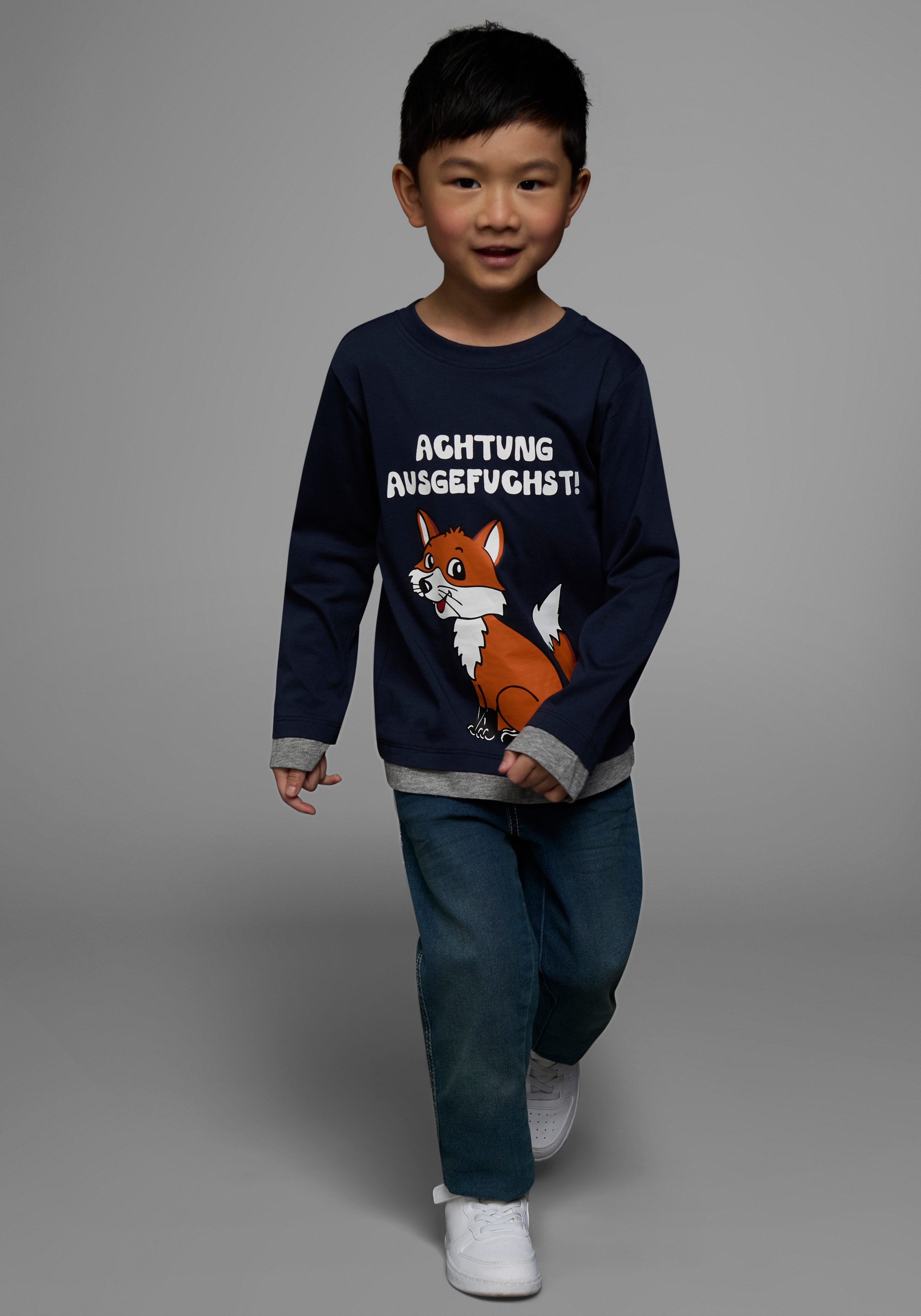 KIDSWORLD Langarmshirt ACHTUNG AUSGEFUCHST Shirt mit coolem Fuchsdruck – Bild 4 von 5