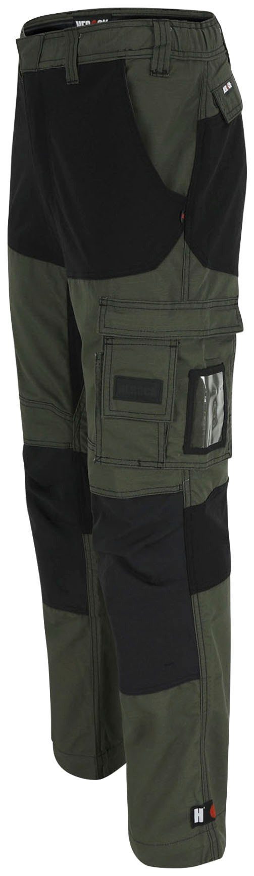 Herock Arbeitshose 4-Wege-Stretch, khaki Hector verstärkte Hoses Knietaschen Multi-Pocket, Knopf, verdeckter