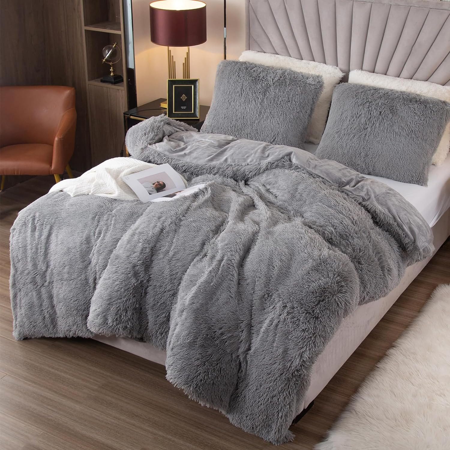 ibettertec Bettwäsche Plüsch Bettwäsche 135x200cm,200x200cm,Extra flauschige Felloptik, Flanell Biber Bettbezug mit Kissenbezug 80x80cm und Reißverschluss – Bild 3 von 5