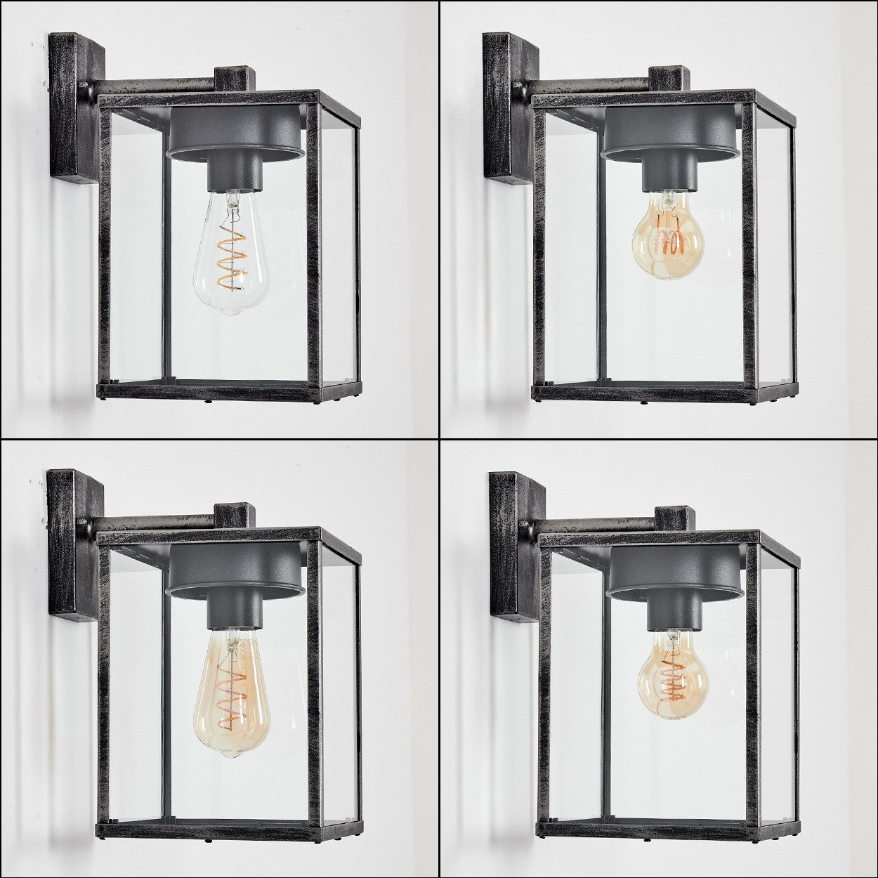 hofstein Außen-Wandleuchte Außenwandlampe aus Metall/Glas in Schwarz/Silber/Klar mit Lichteffekt, ohne Leuchtmittel, Wandleuchte außen abwärts im modernen Retro/Vintage-Design, E27, IP44