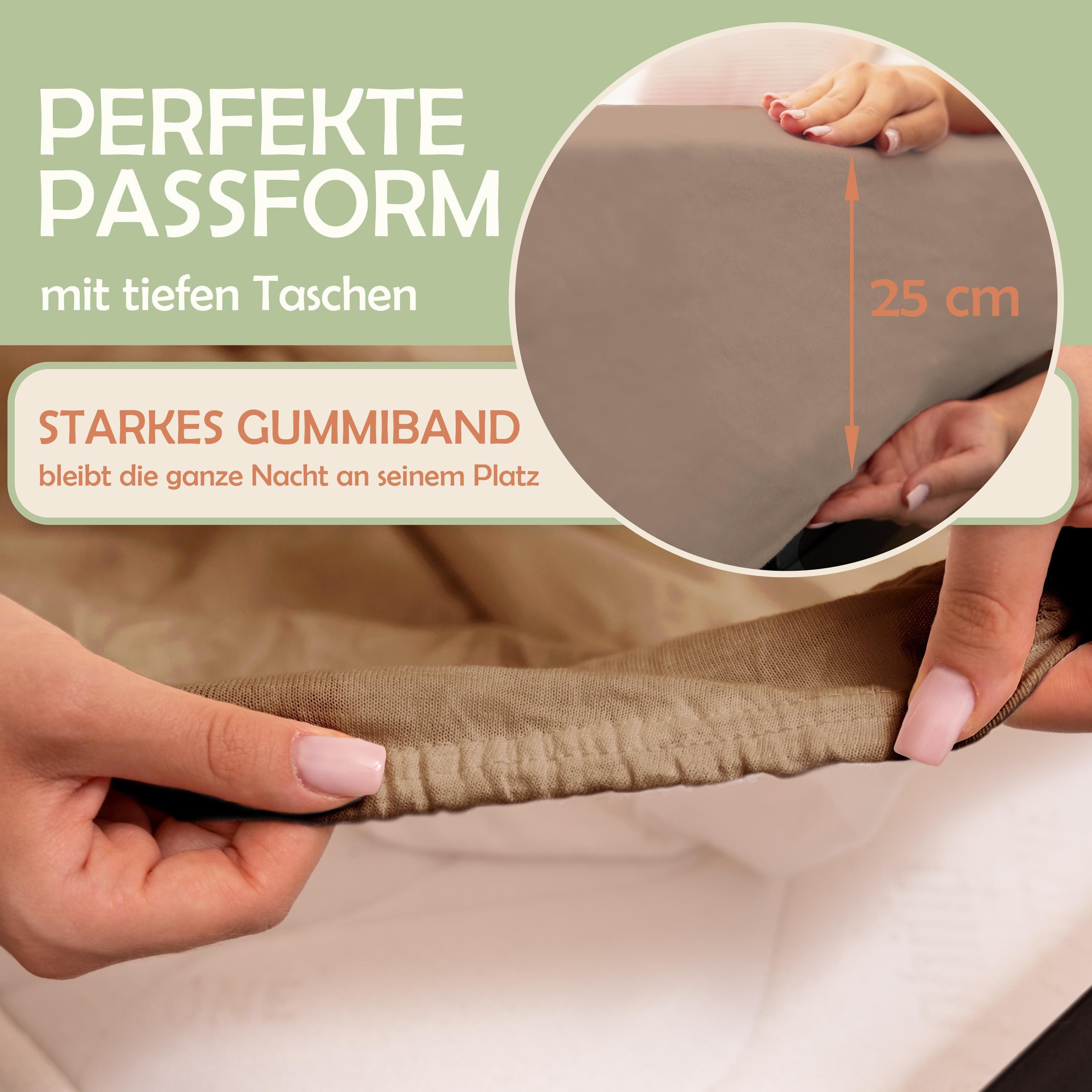 NatureMark Spannbettlaken Gebürstete Mikrofaser, Polyester, Gummizug: rundum, viele Größen und Farben Markenware (90x200 cm, Sand)