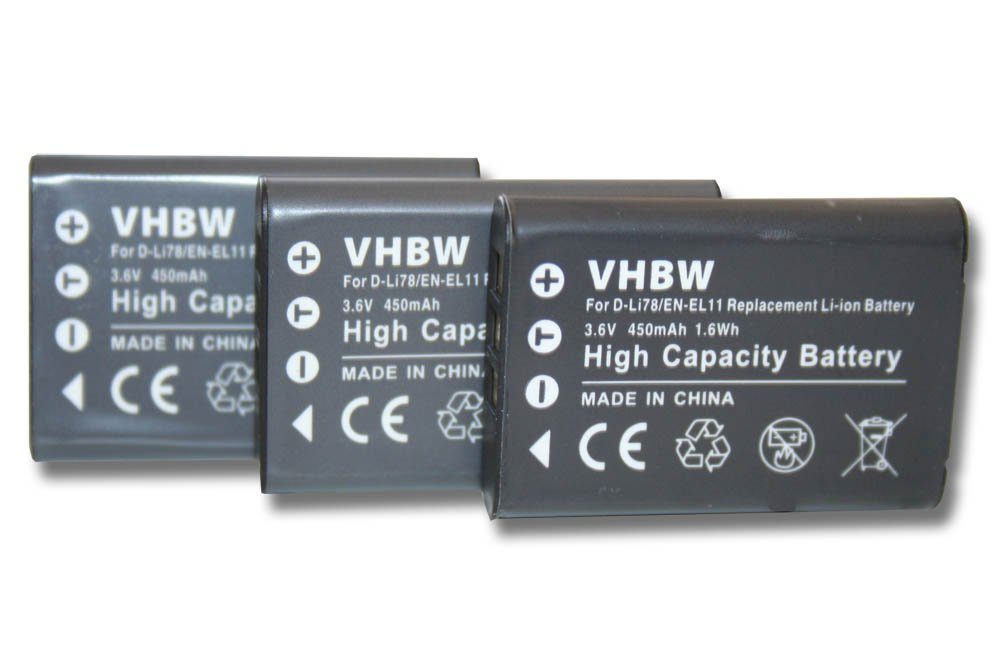 vhbw kompatibel mit Pentax Optio W80, W60, M50, L50, S1, M60, V20 Kamera-Akku Li-Ion 450 mAh (3,6 V)