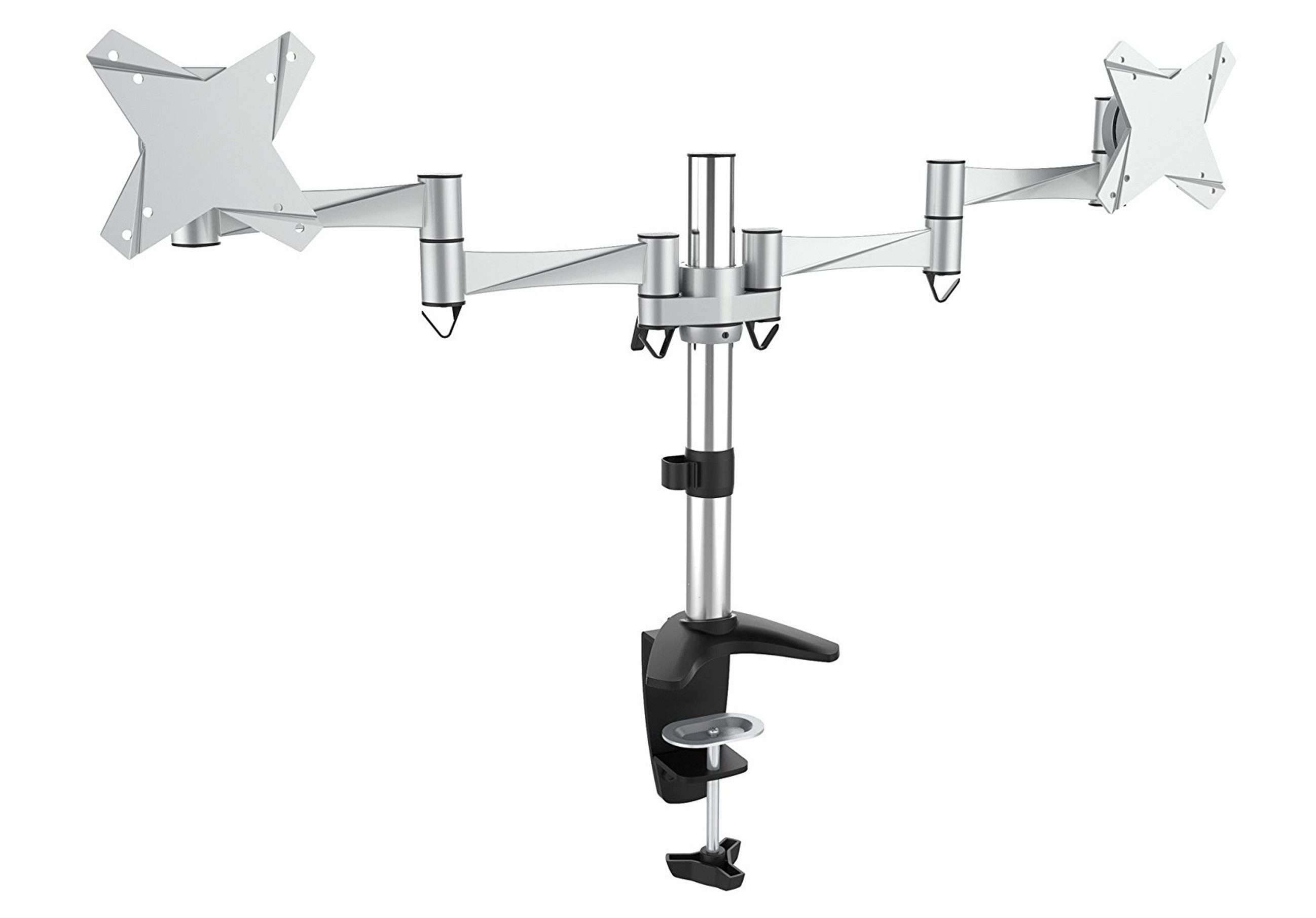 RICOO Monitor-Halterung Tischhalterung für 2 Monitore Bildschirmhalterung TS3311, (bis 27 Zoll, VESA 75x75 und 100x100, 1-tlg., max 8Kg Belastbarkeit, von 33-69 cm (13"-27) Bildschirm-Diagonale, neigbar +/-15°, schwenkbar bis 180°, drehbar bis 360)
