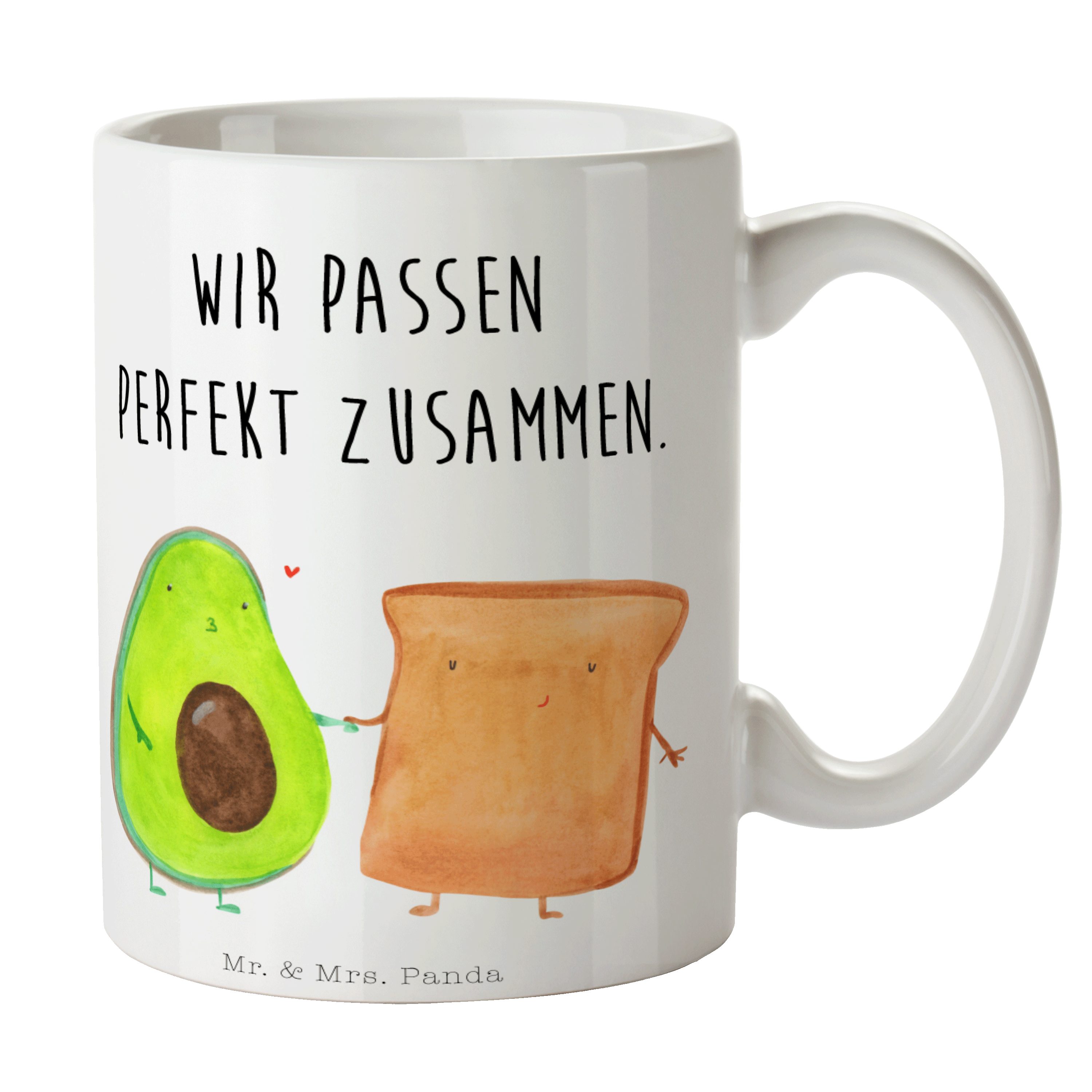 Mr. & Mrs. Panda Tasse Avocado + Toast - Weiß - Geschenk, Porzellantasse, Liebe, Vegan, Toas, Keramik